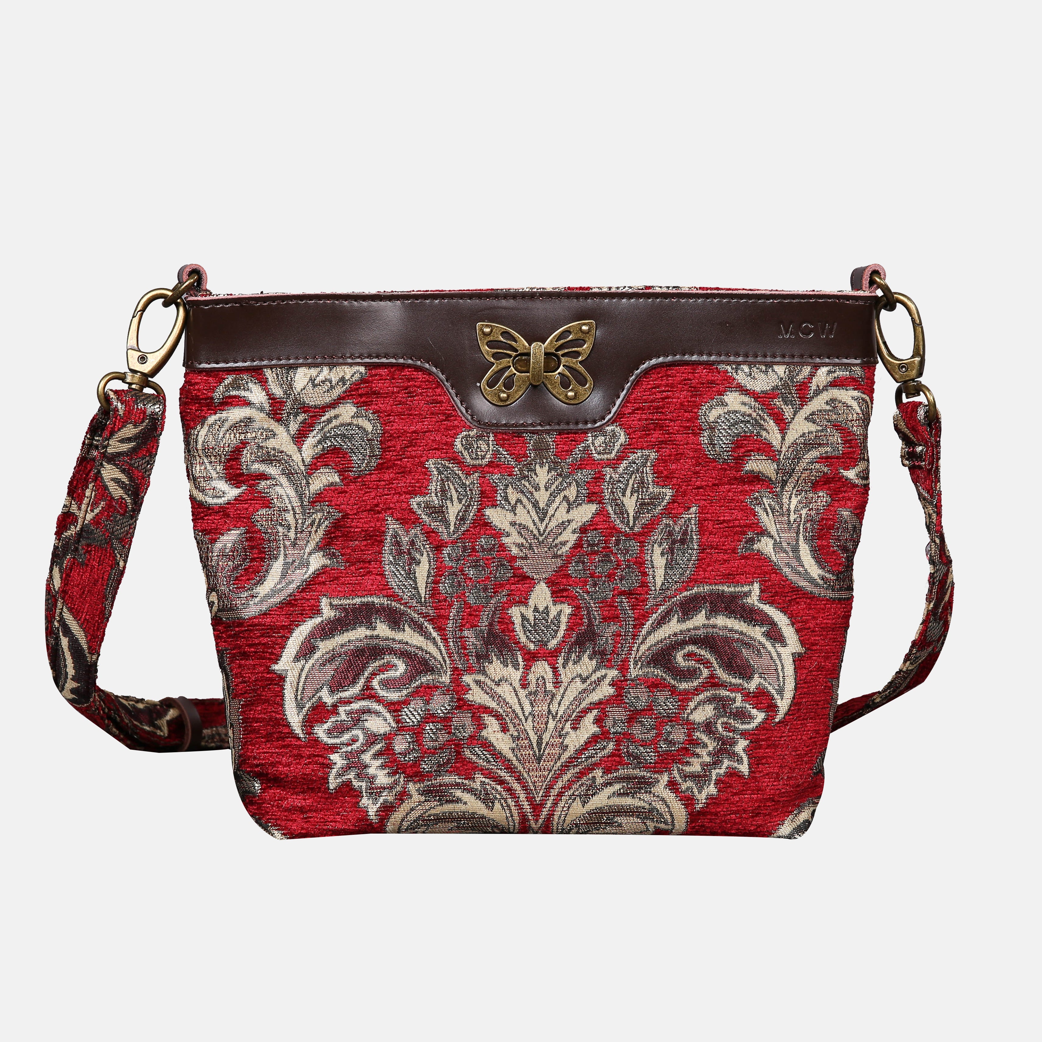Victorian Blossom Red Butterfly Crossbody Bag Carpetbag of America main