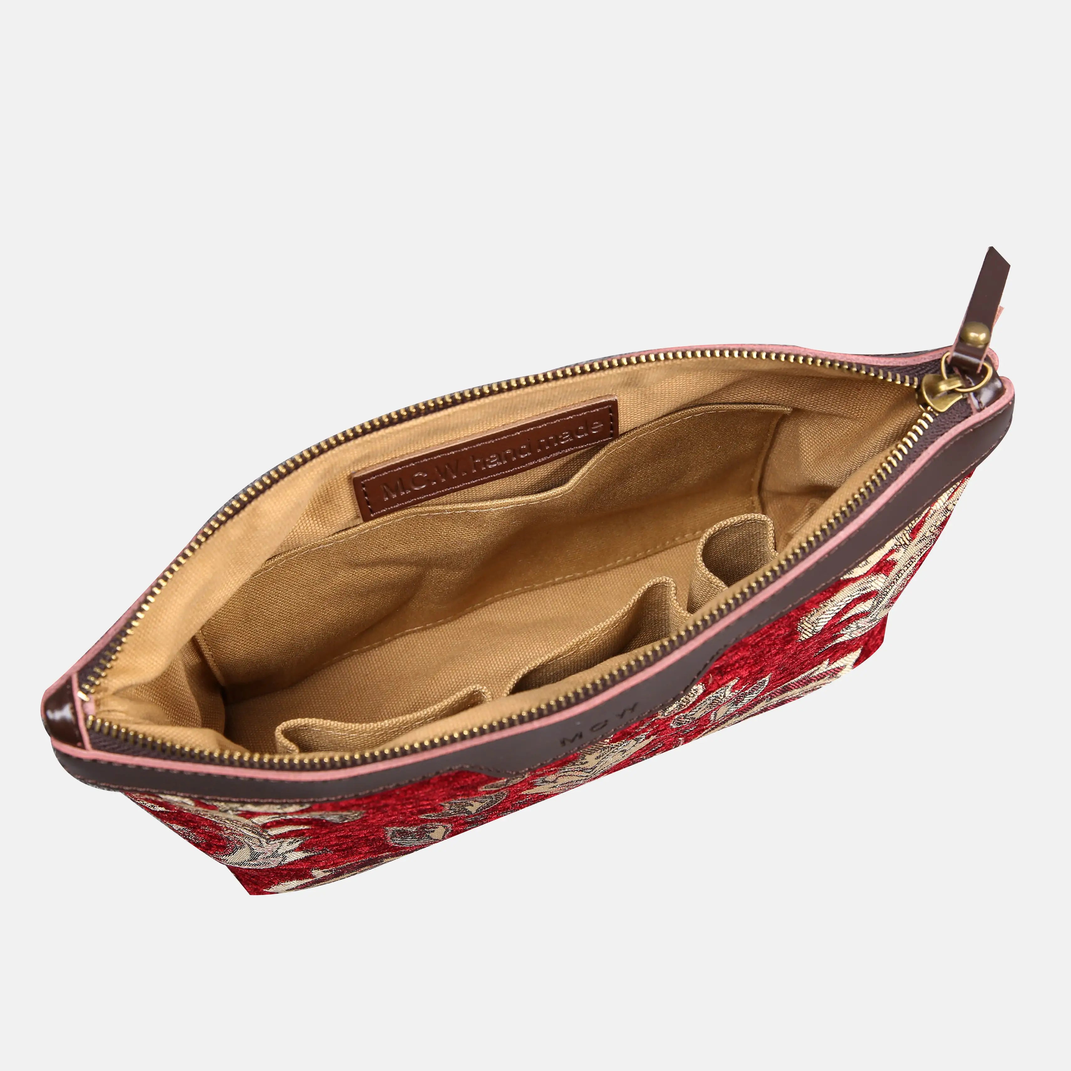 Blossom Red/Gold Carpet Makeup Bag carpet bag MCW Handmade of America inside