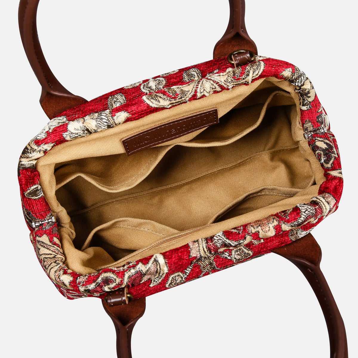 Victorian Blossom Red Carpet Satchel carpet bag MCW Handmade of America open