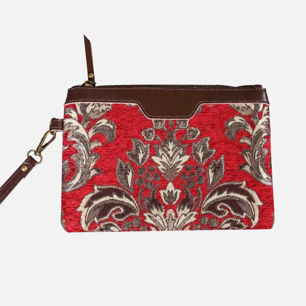 Victorian Blossom Red Wristlet Clutch carpet bag MCW Handmade main