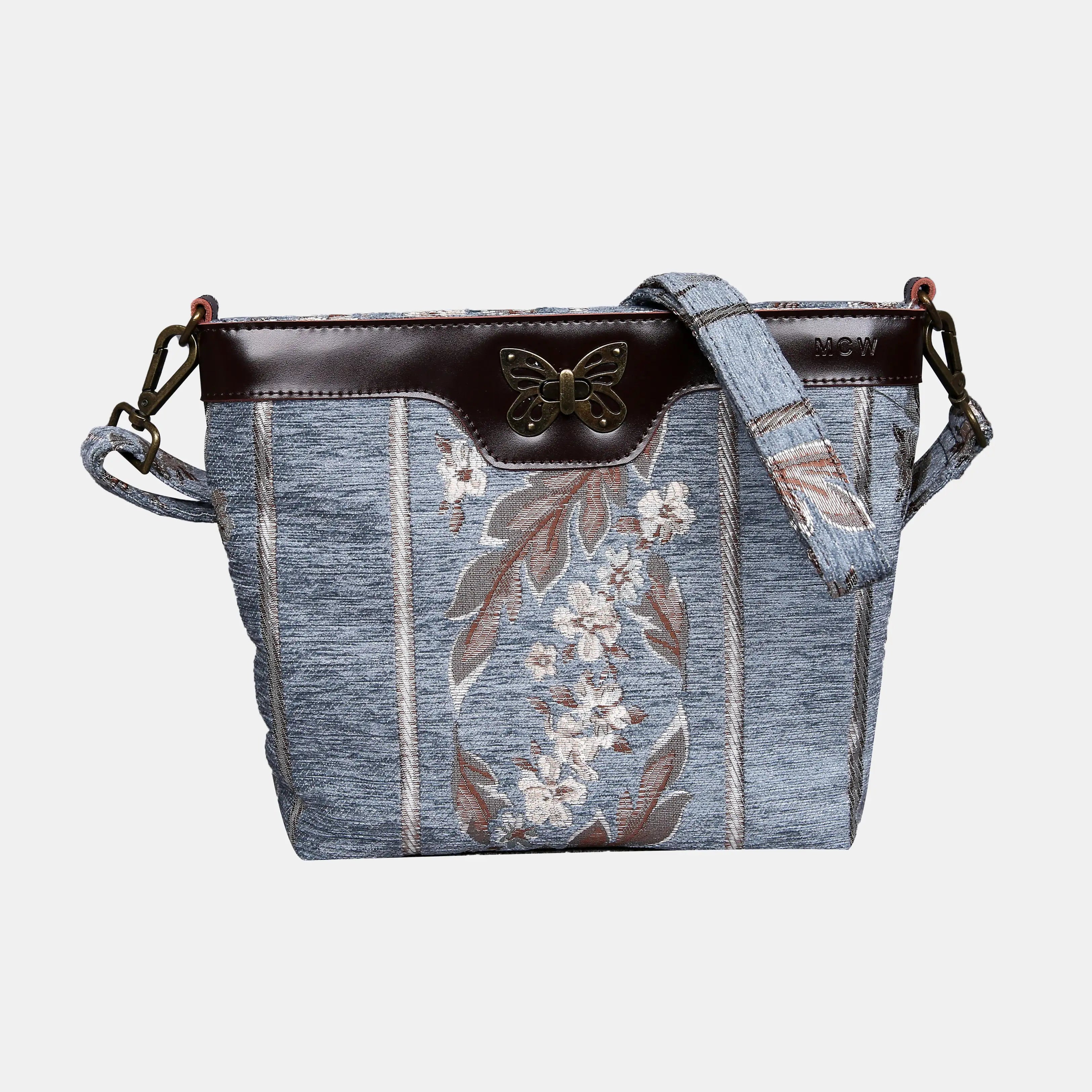 Victorian Strips Blue Carpet Crossbody Bag carpet bag MCW Handmade of America main