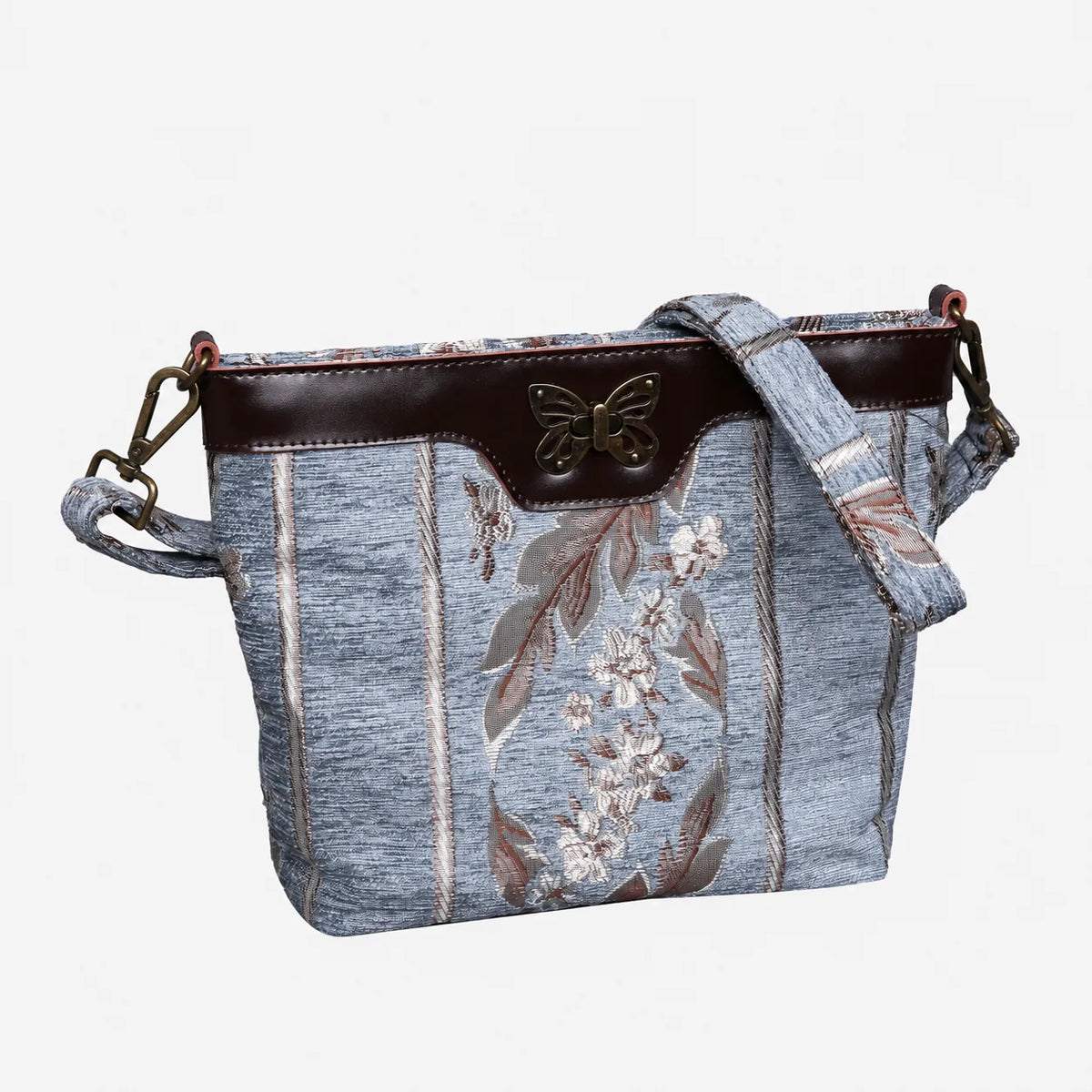 Victorian Strips Blue Carpet Crossbody Bag carpet bag MCW Handmade of America front