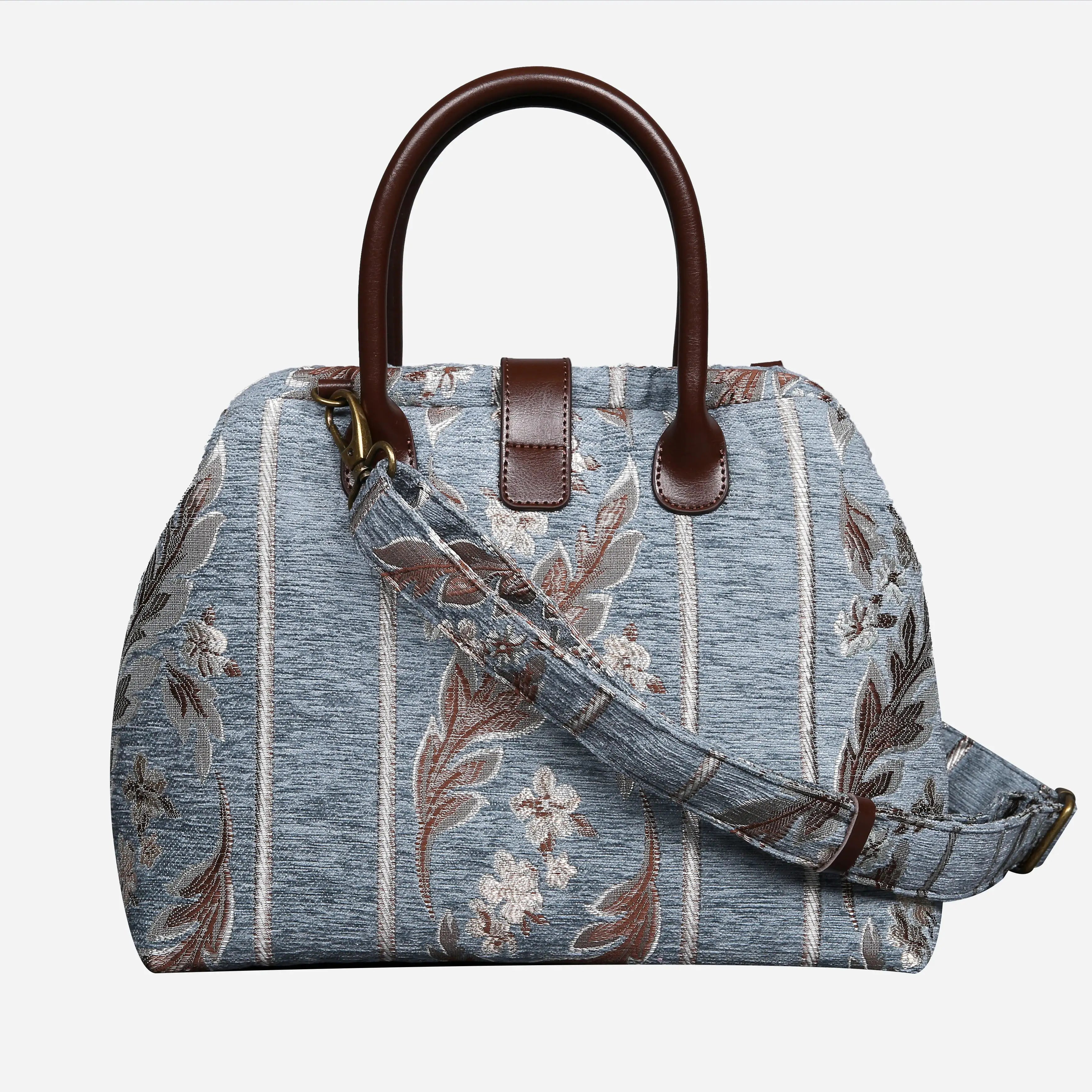 Victorian Strips Blue Carpet Handbag Purse carpet bag MCW Handmade of America with shoulder strap