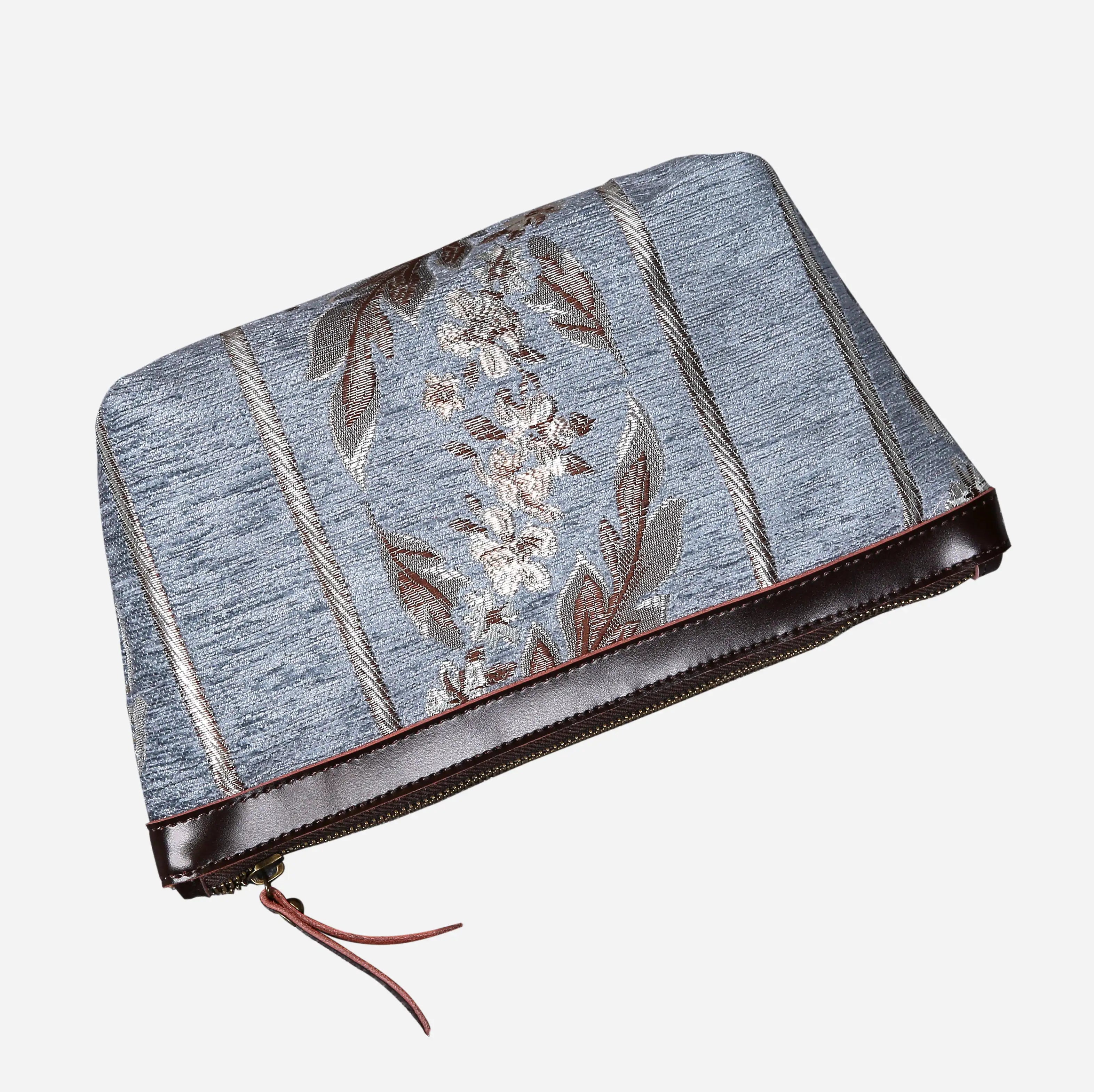 Victorian Strips Blue Carpet Makeup Bag carpet bag MCW Handmade of America lay flat