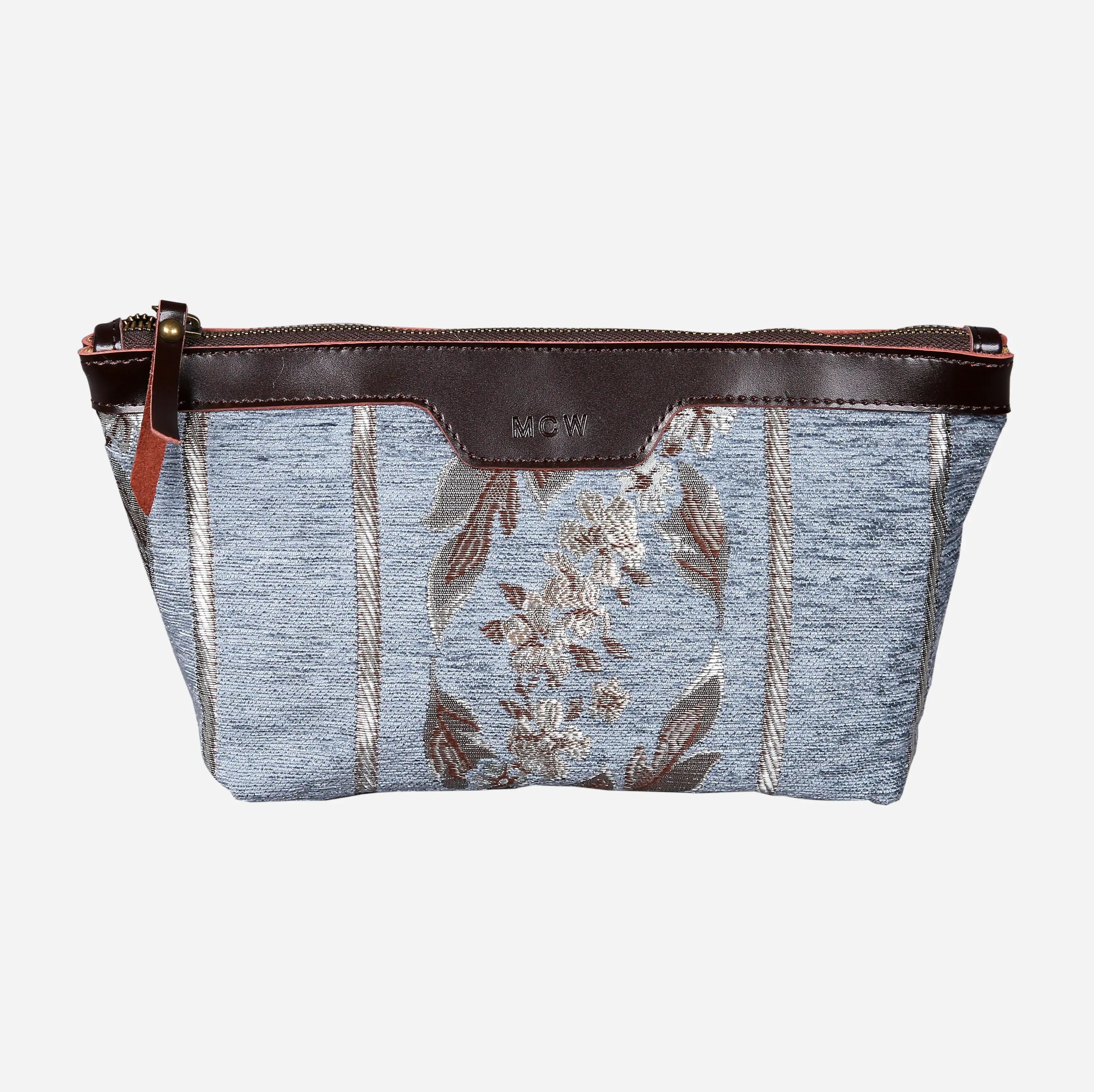 Victorian Strips Blue Carpet Makeup Bag carpet bag MCW Handmade of America main