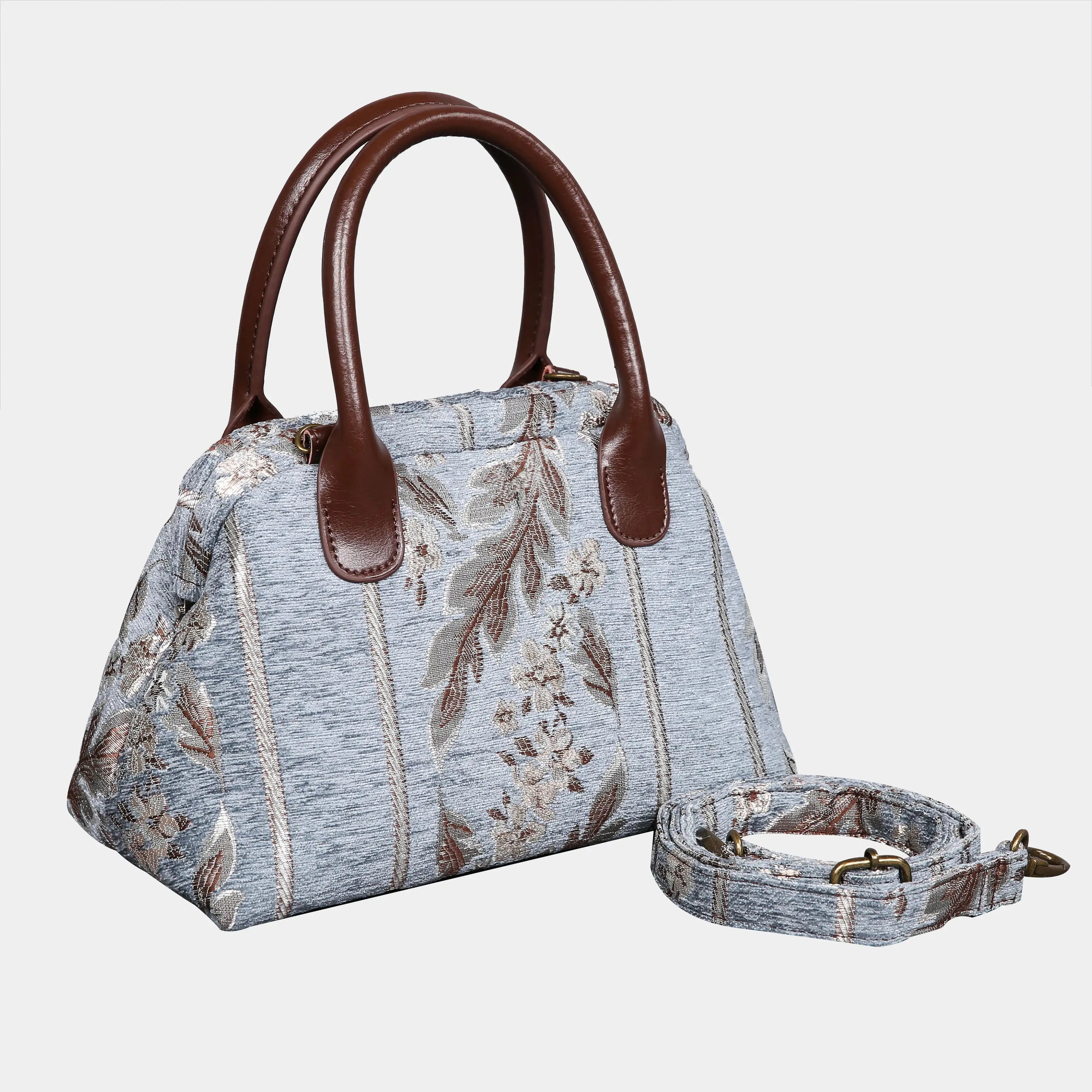 Victorian Strips Blue Carpet Satchel carpet bag MCW Handmade of America with strap