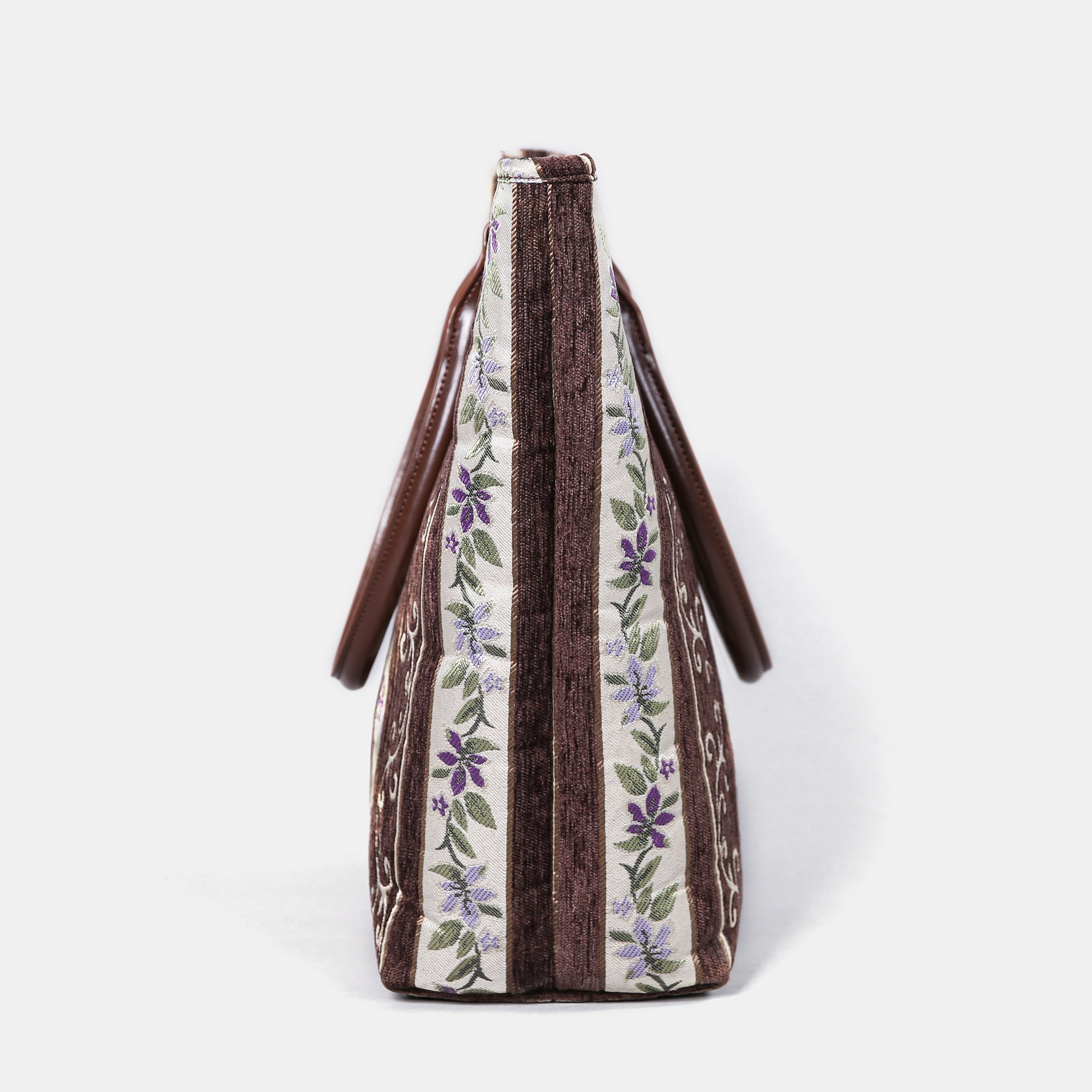 Victorian Strips Coffee Carpet Tote Shopper carpet bag MCW Handmade of America side