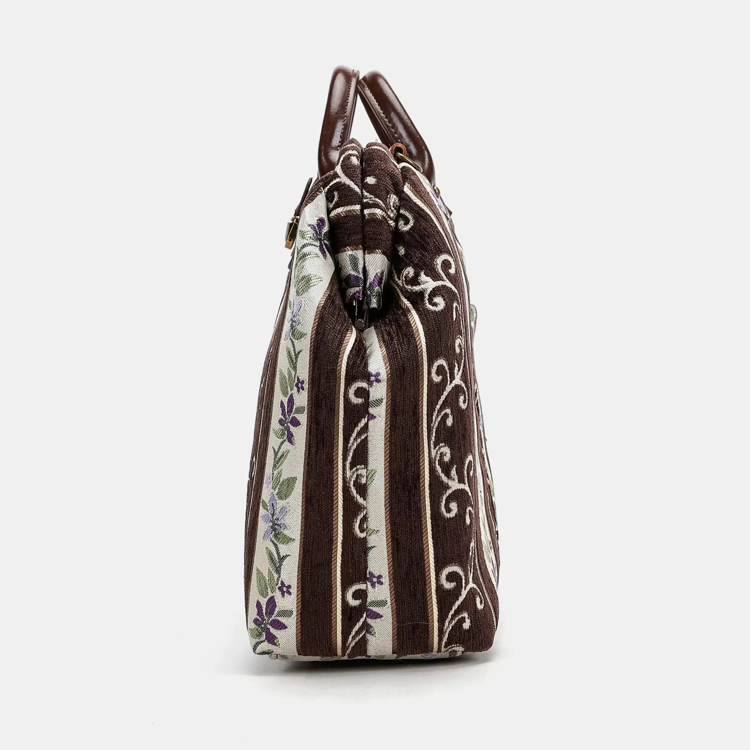 Victorian Stripes Brown Work Carpet Bag of America side