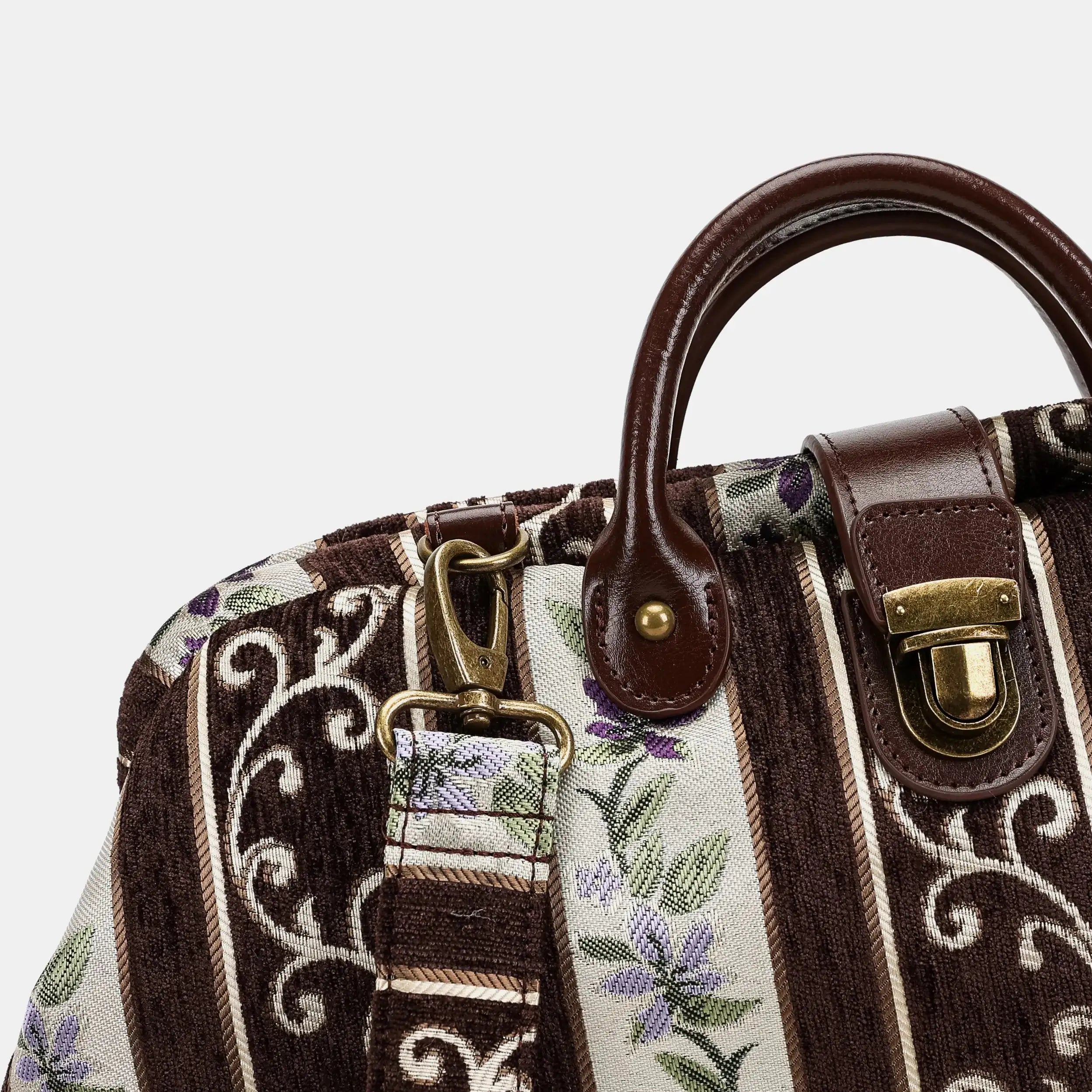 Victorian Stripes Brown Work Carpet Bag of America detail
