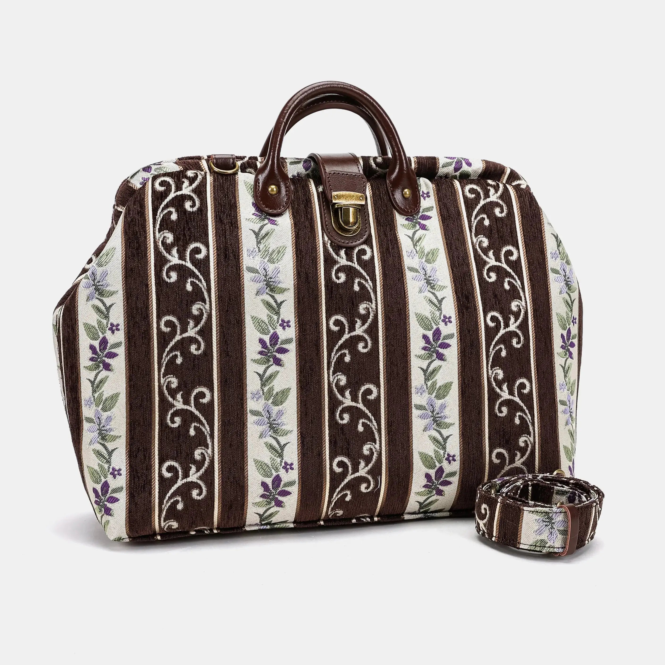 Victorian Stripes Brown Work Carpet Bag of America with shoulder strap