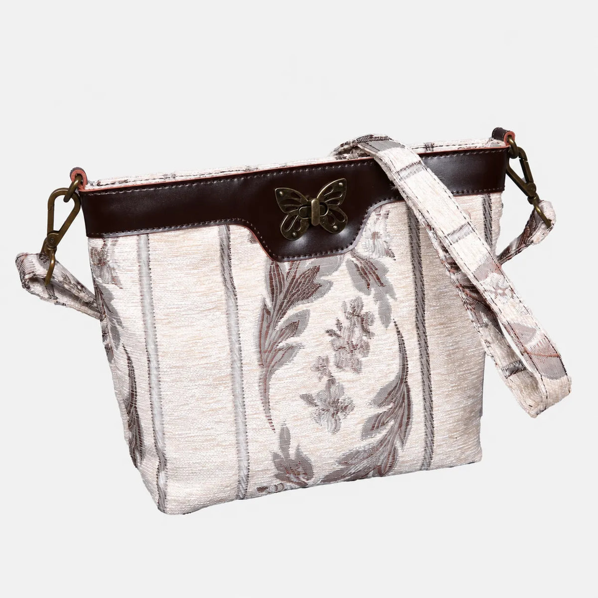 Victorian Strips Cream Carpet Crossbody Bag carpet bag MCW Handmade of America front