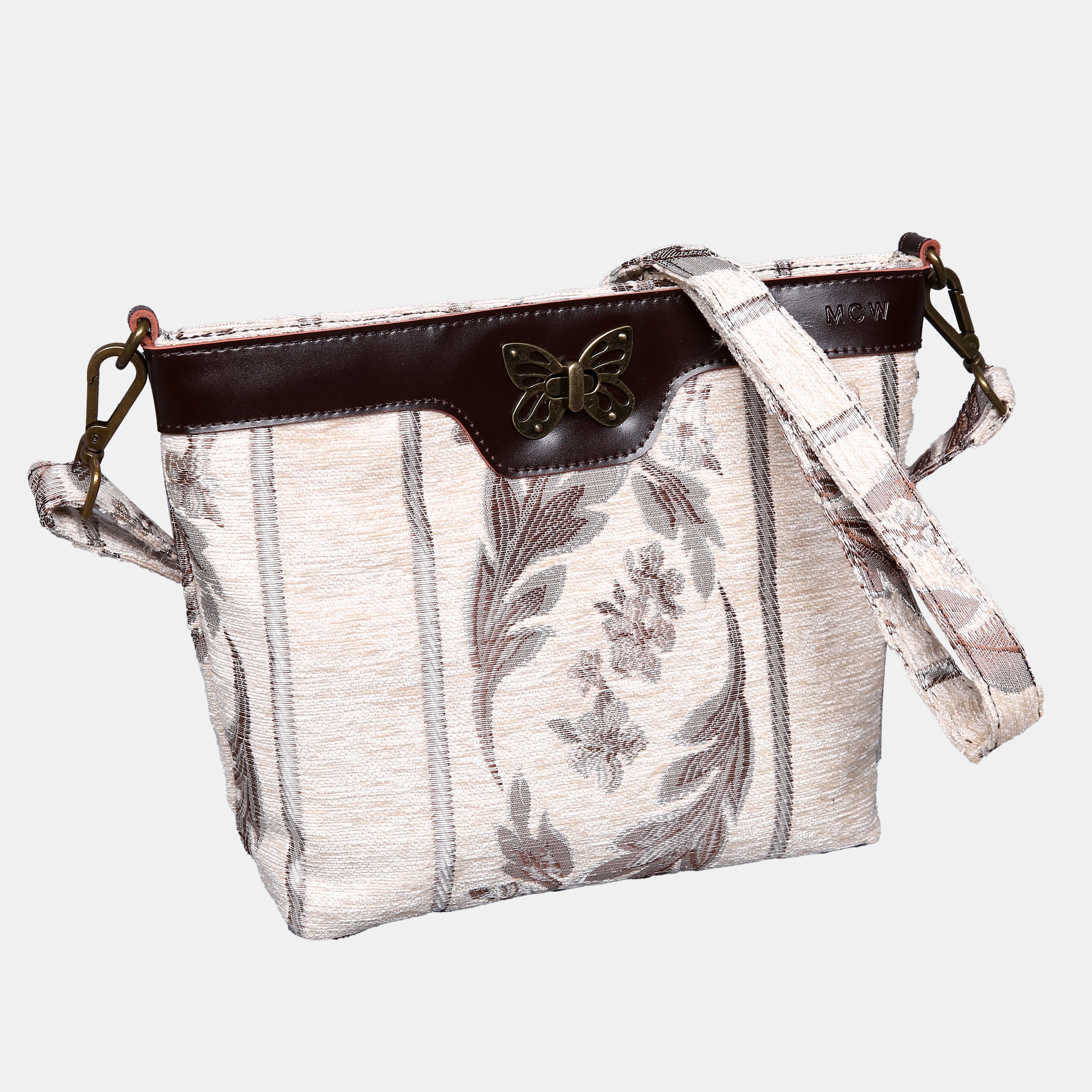 Victorian Strips Cream Carpet Crossbody Bag carpet bag MCW Handmade of America front