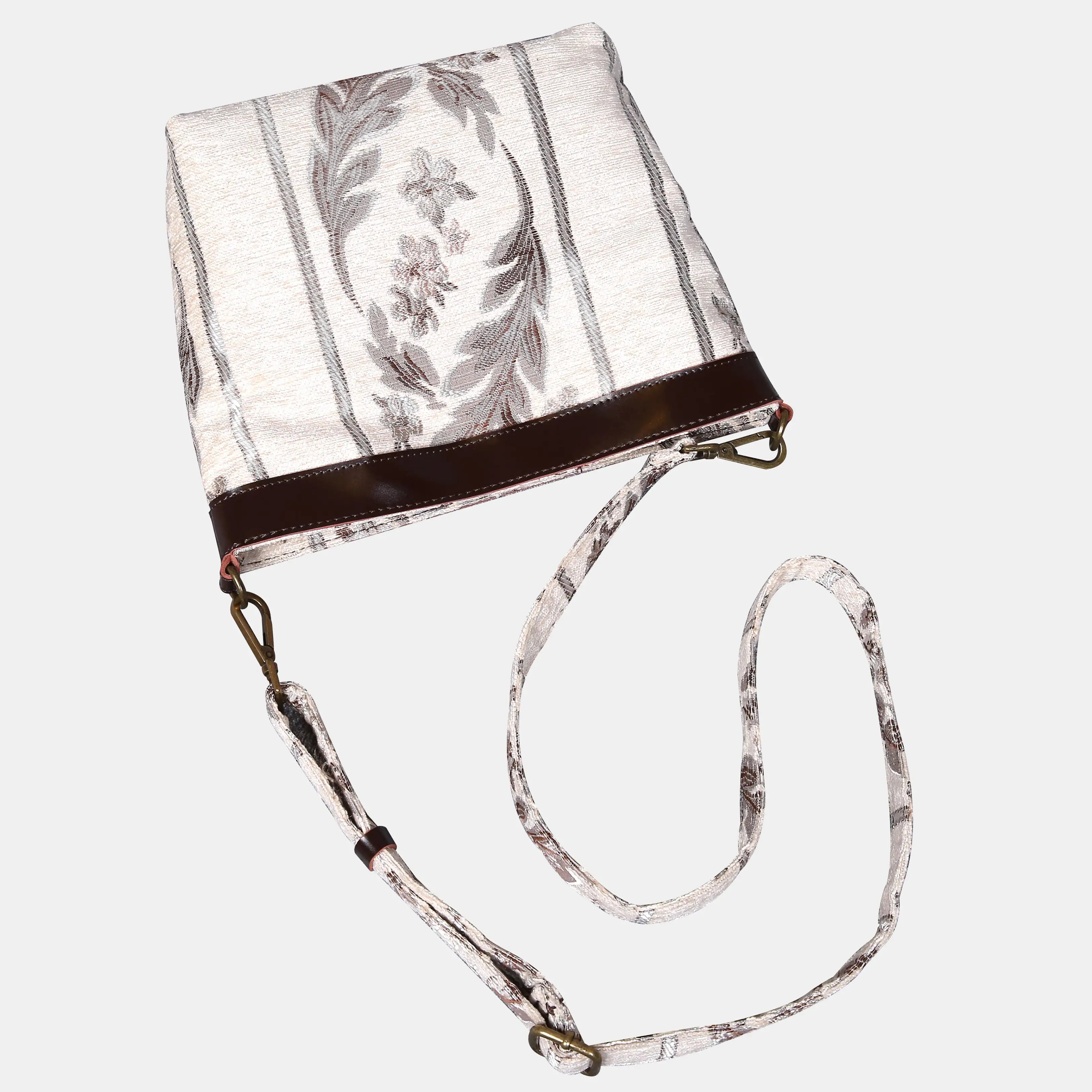 Victorian Strips Cream Carpet Crossbody Bag carpet bag MCW Handmade of America lay flat