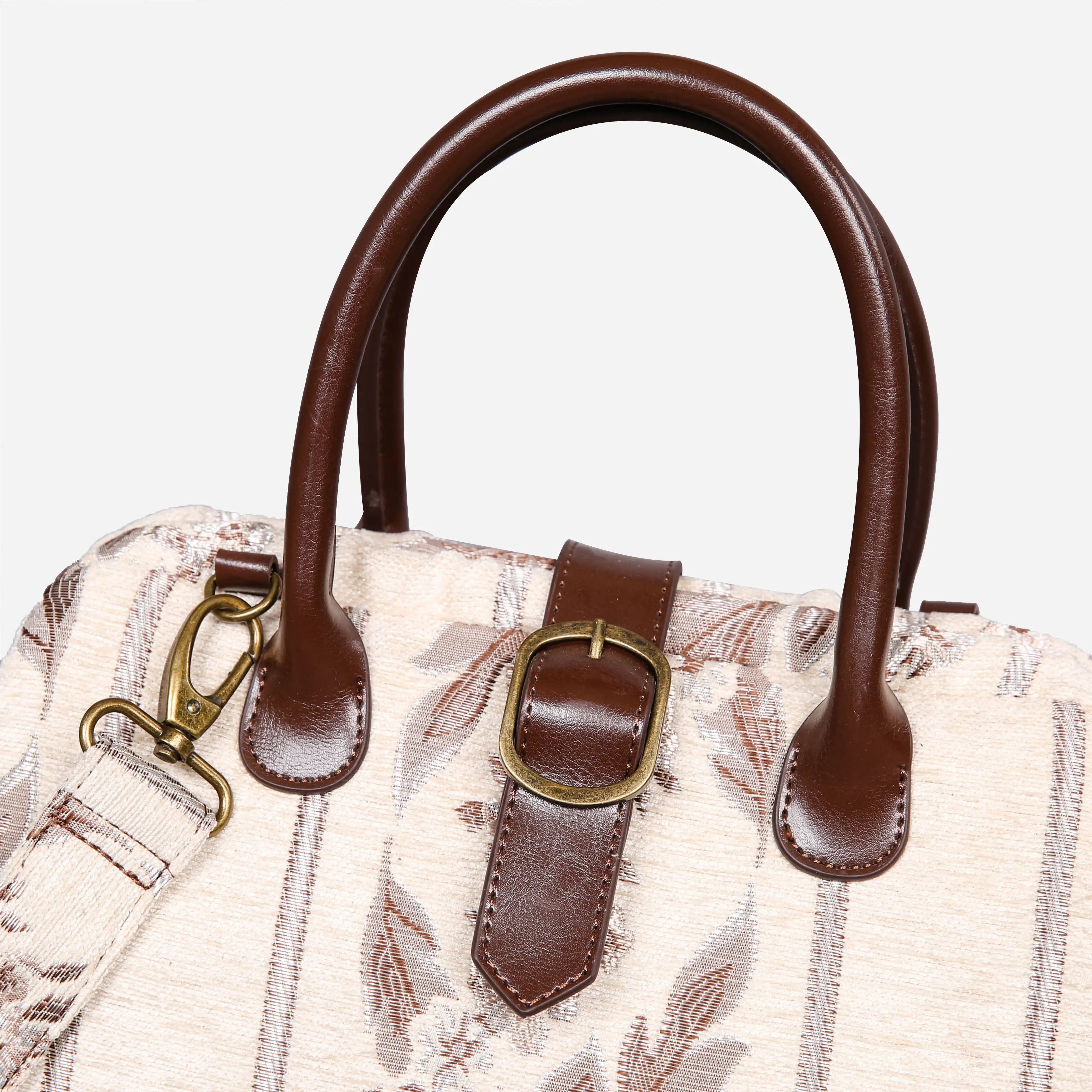 Ethnic Strips Cream Carpet Handbag Purse carpet bag MCW Handmade buckle