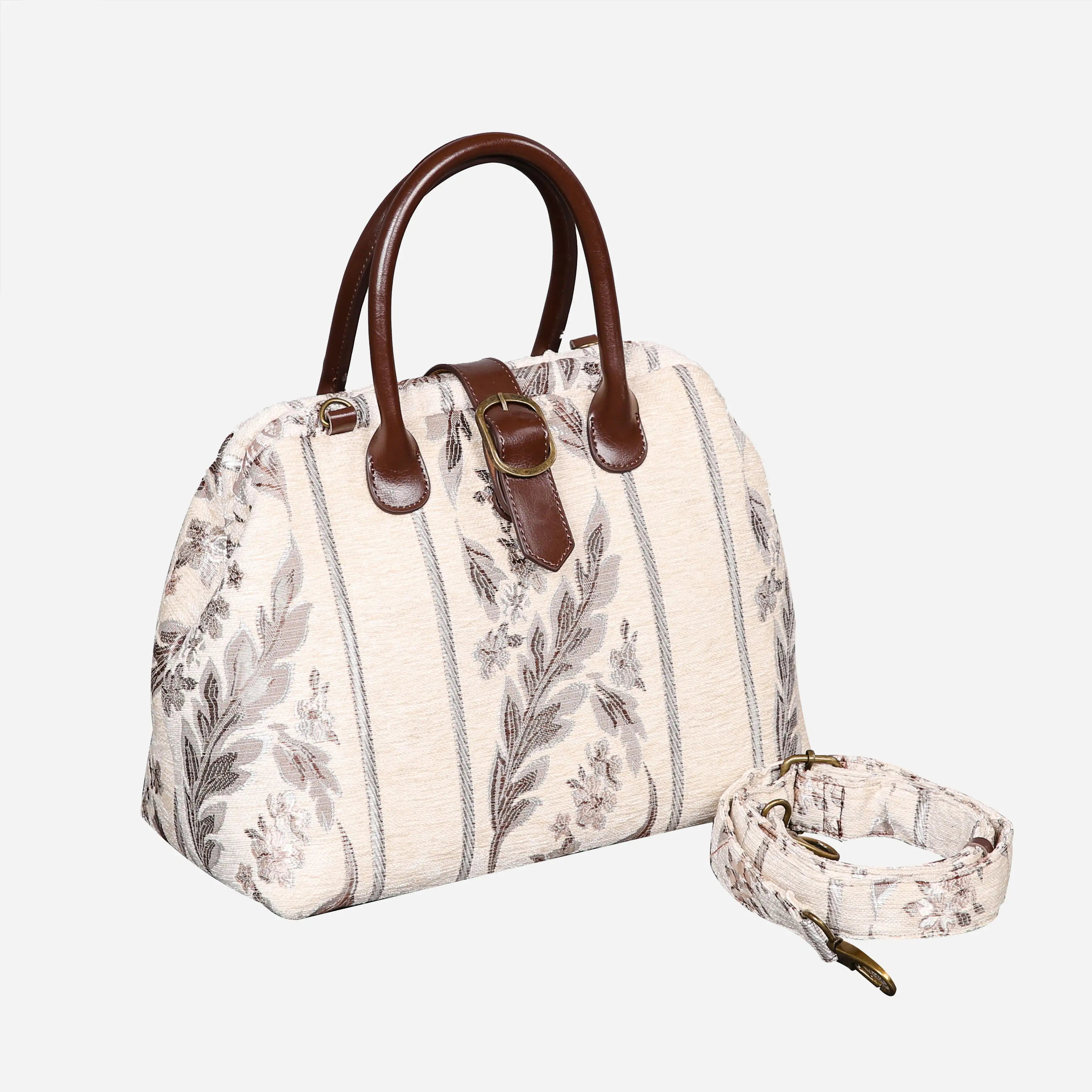 Ethnic Strips Cream Carpet Handbag Purse carpet bag MCW Handmade of America with shoulder strap