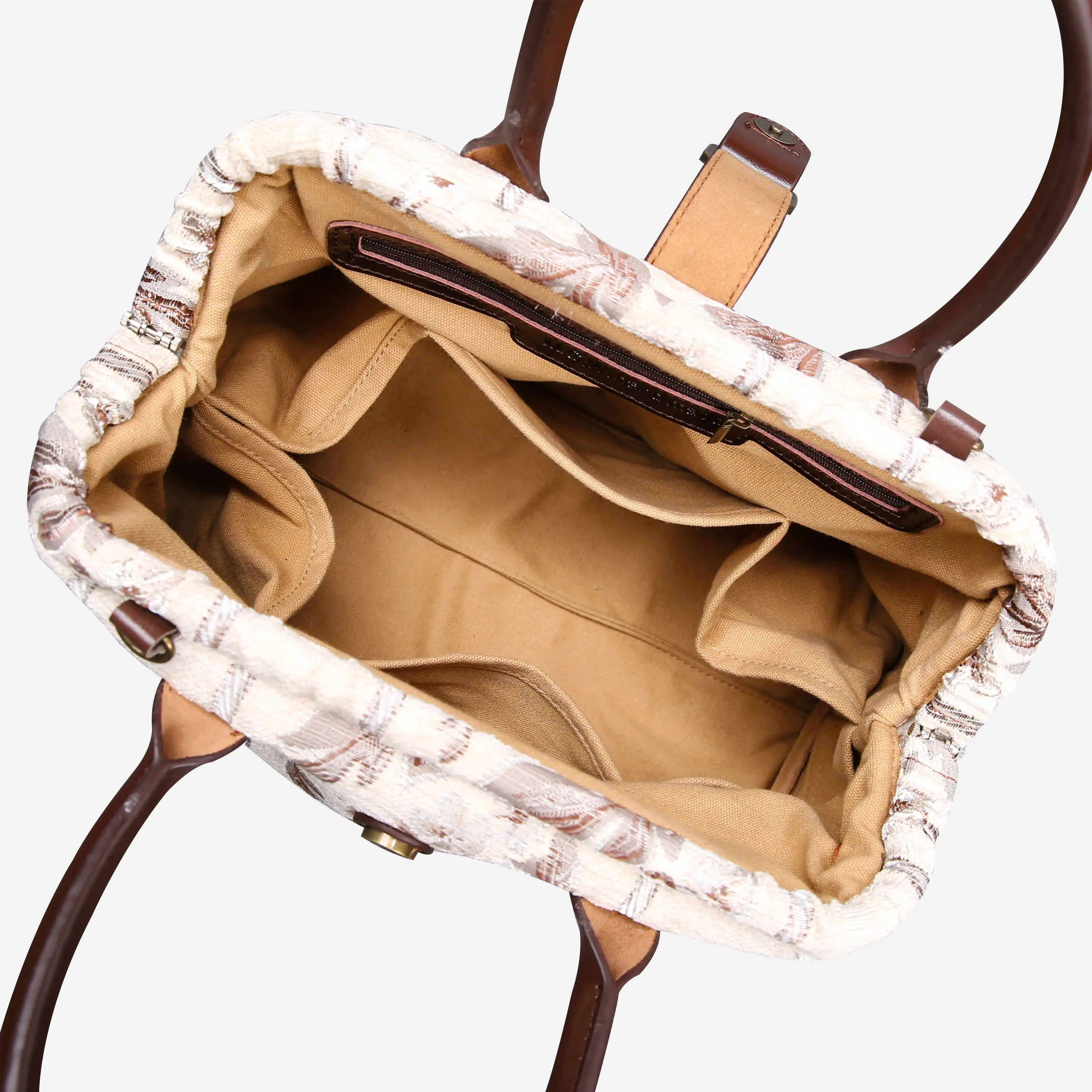 Ethnic Strips Cream Carpet Handbag Purse carpet bag MCW Handmade of America open