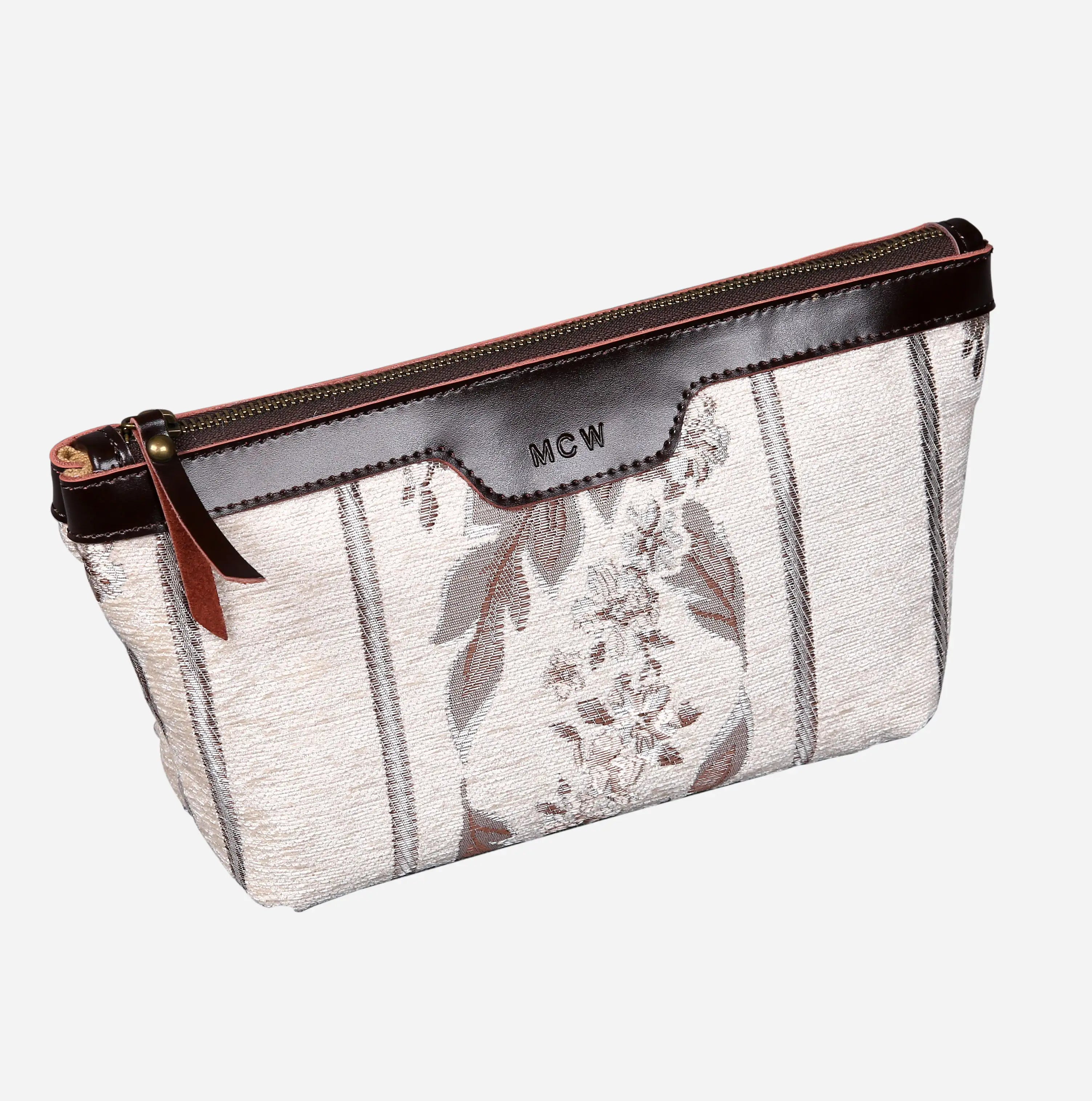 Victorian Strips Cream Carpet Makeup Bag carpet bag MCW Handmade of America front