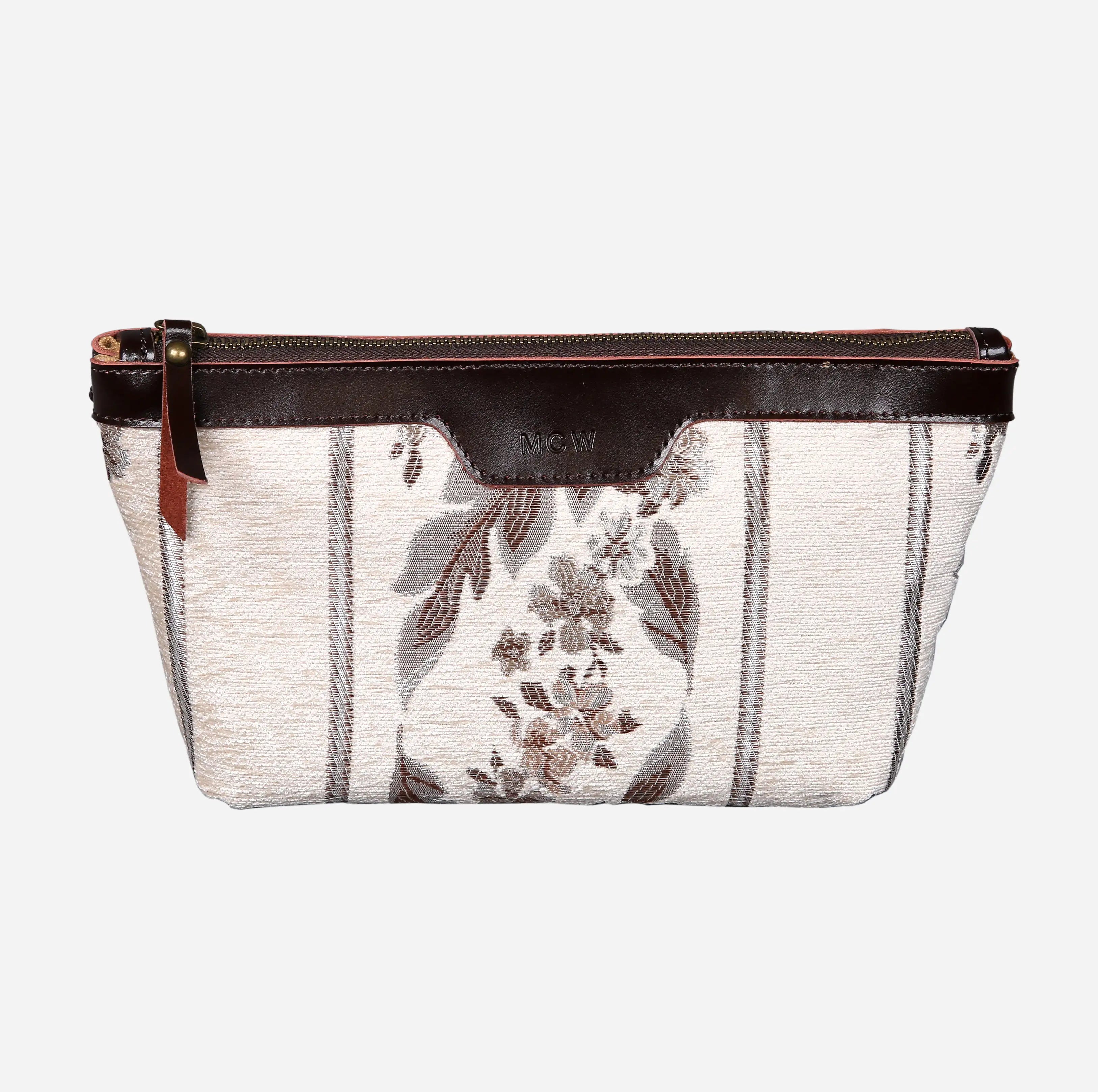 Victorian Strips Cream Carpet Makeup Bag carpet bag MCW Handmade of America main