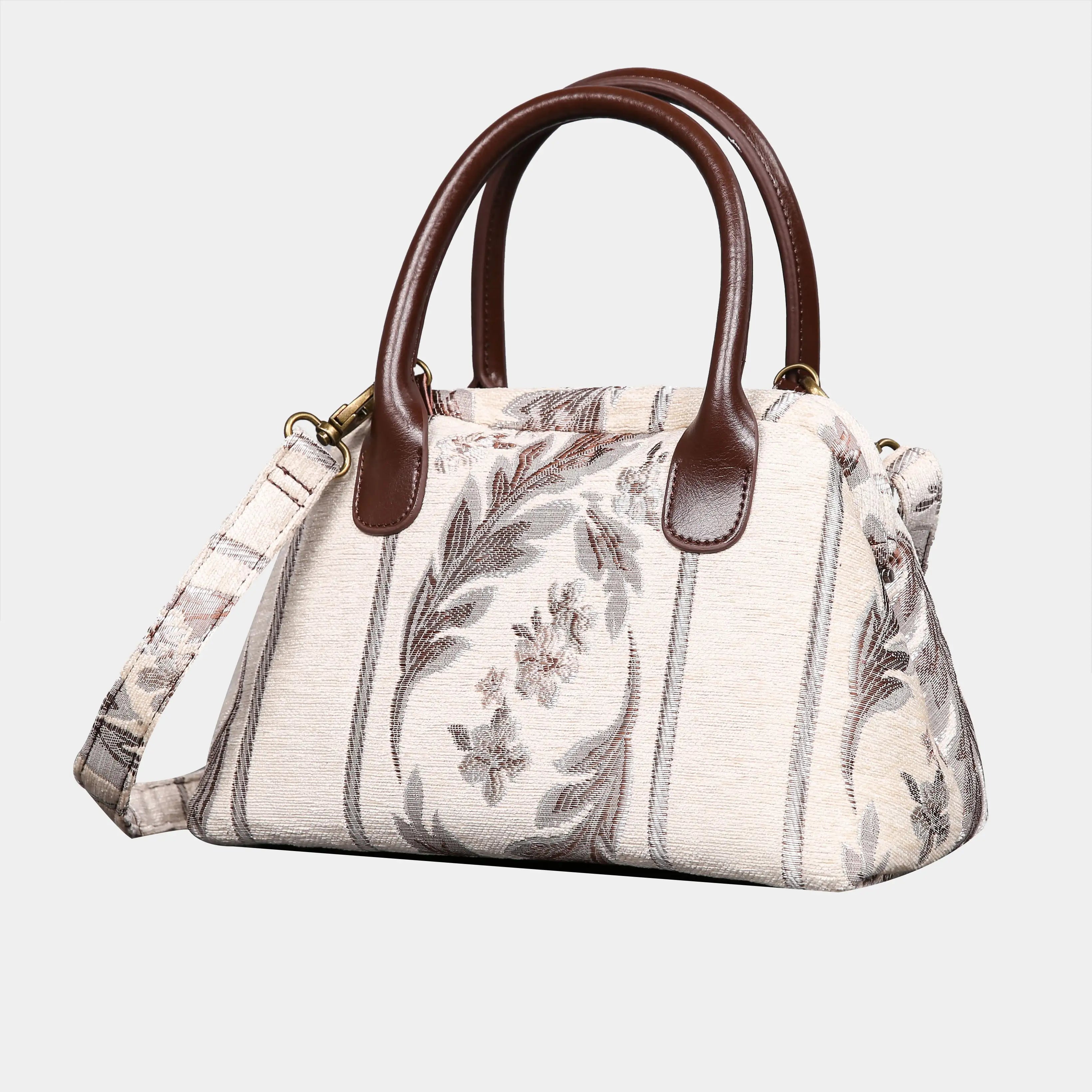 Victorian Strips Cream Carpet Satchel carpet bag MCW Handmade of America front