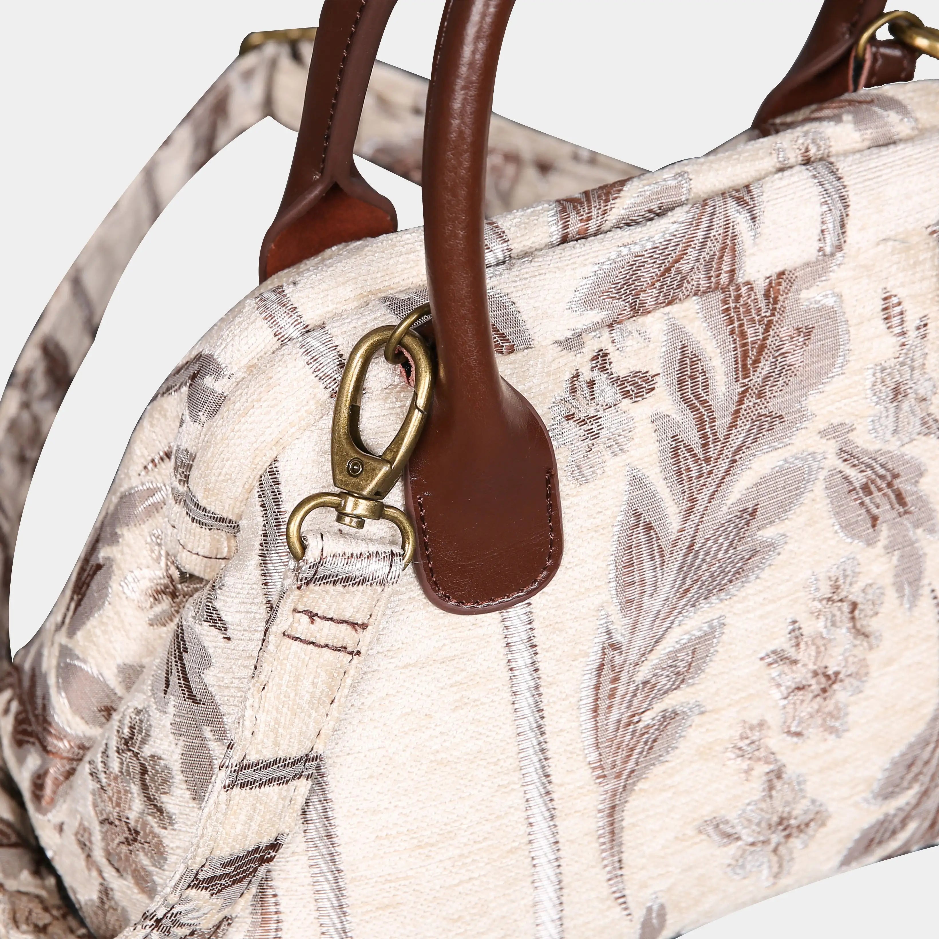 Victorian Strips Cream Carpet Satchel carpet bag MCW Handmade of America buckle