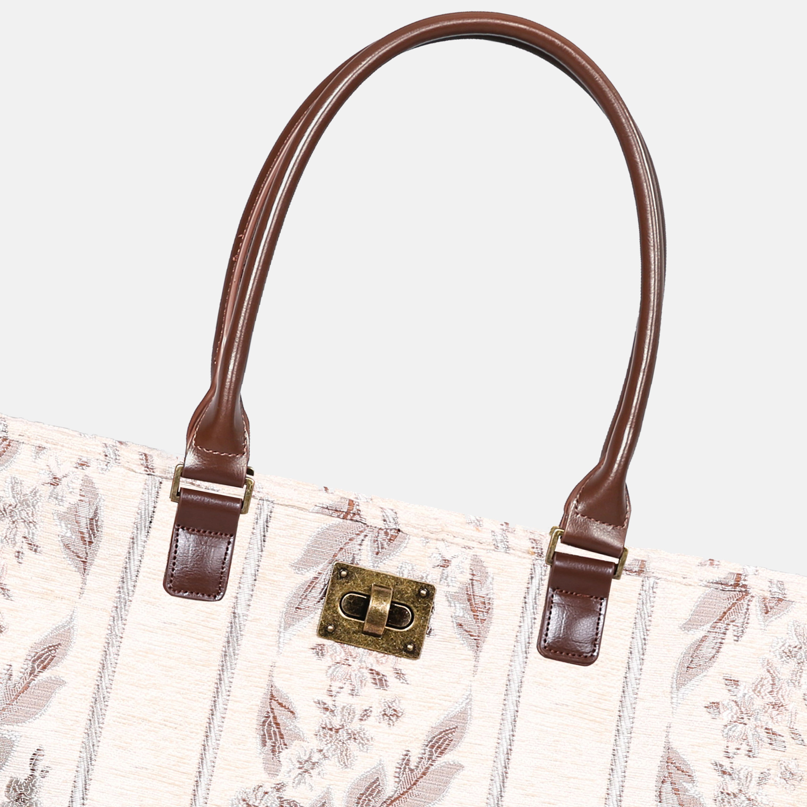 Victorian Strips Cream Carpet Tote Shopper Carpetbag of America closure
