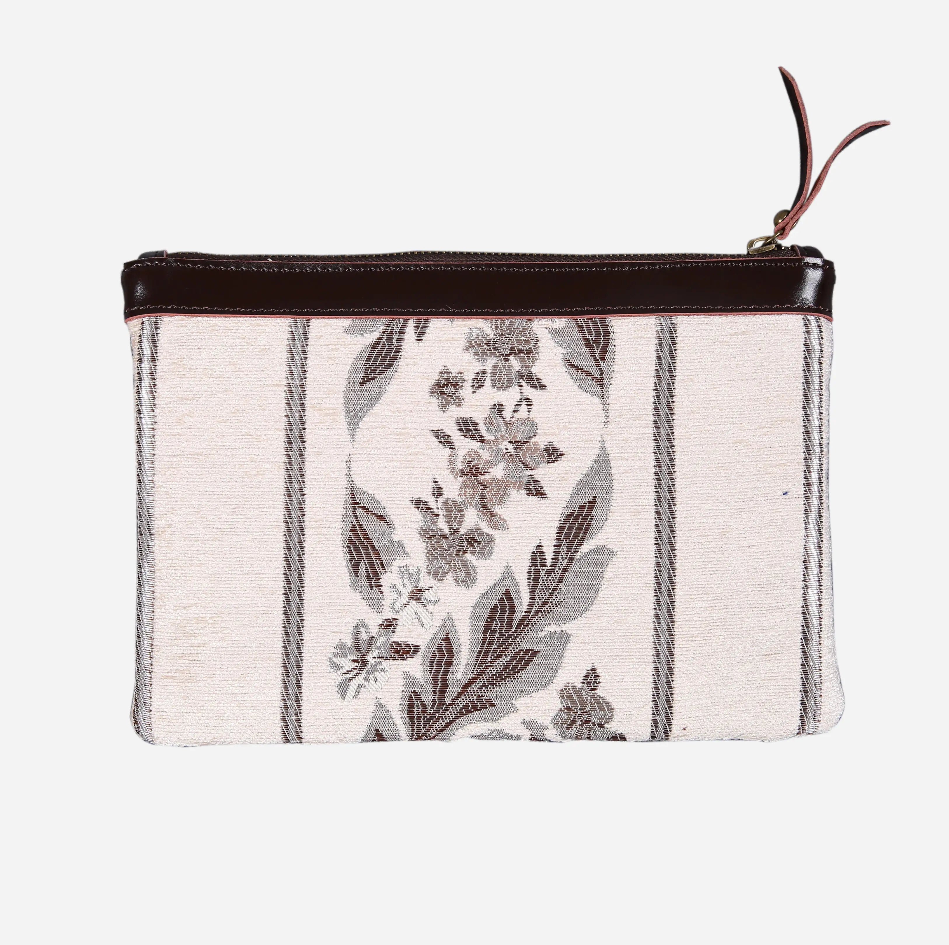 Victorian Strips Cream Wristlet Clutch carpet bag MCW Handmade-1
