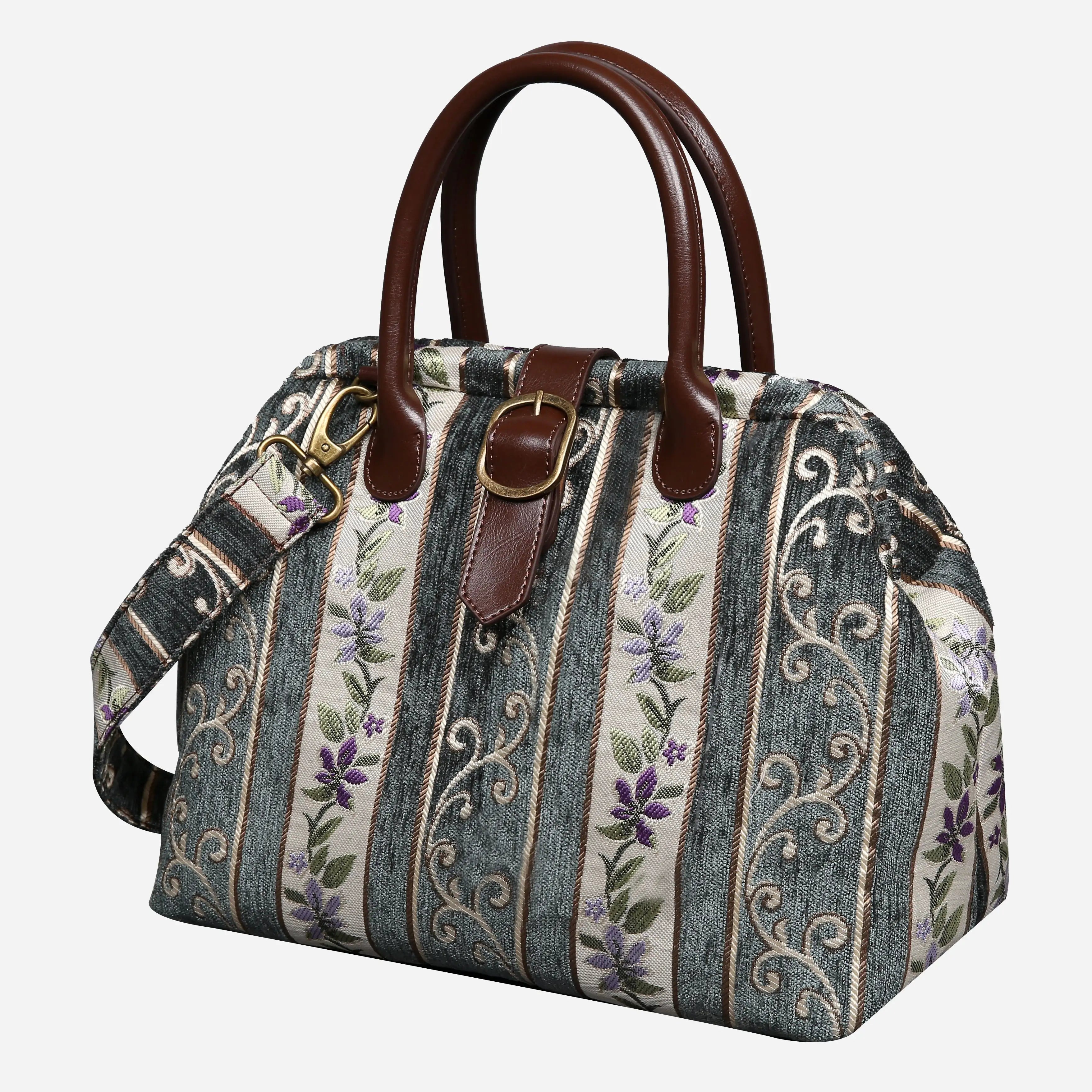 Victorian Strips Grass Carpet Handbag Purse carpet bag MCW Handmade front