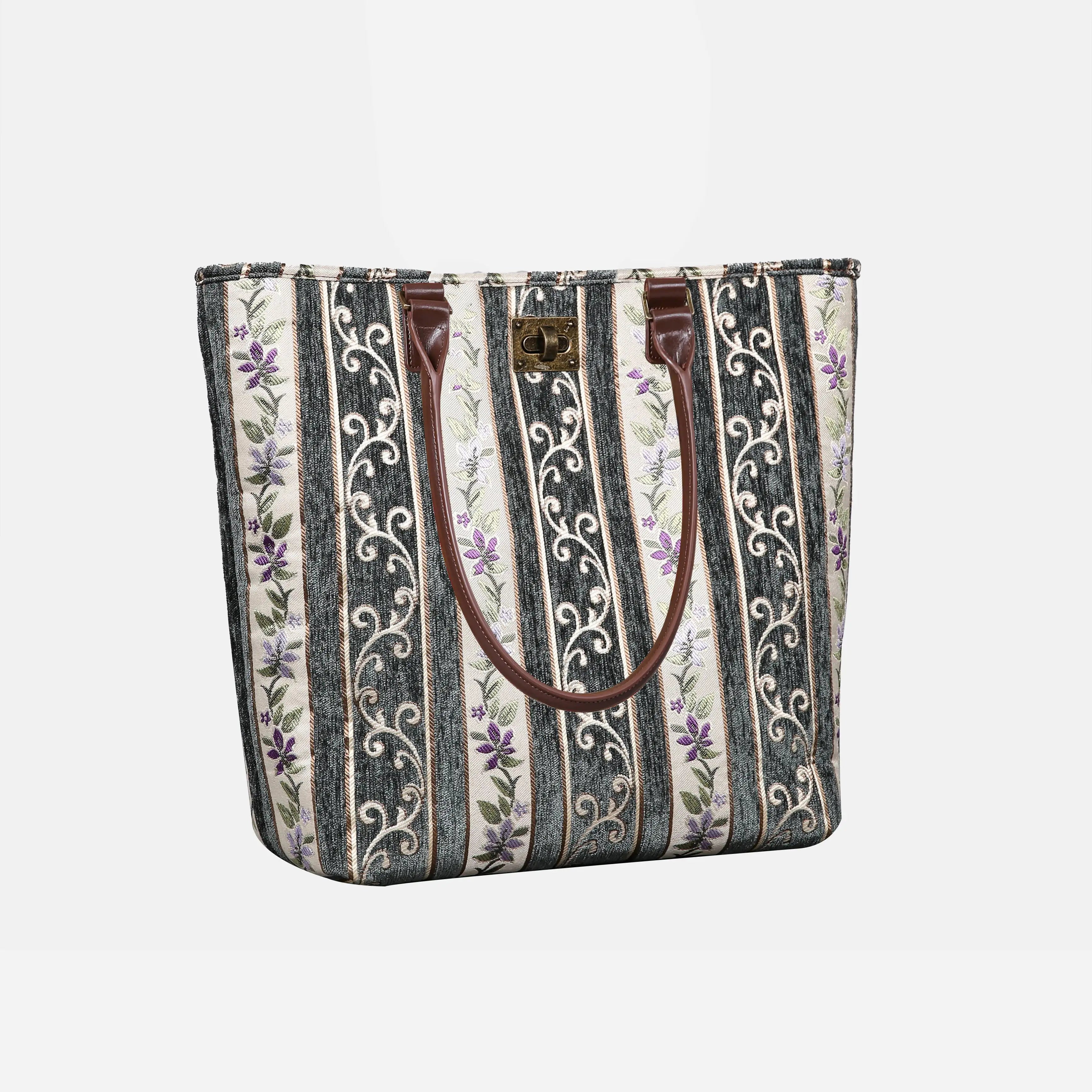 Victorian Stripes Grass Carpet Tote Shopper Carpetbag of America handle down