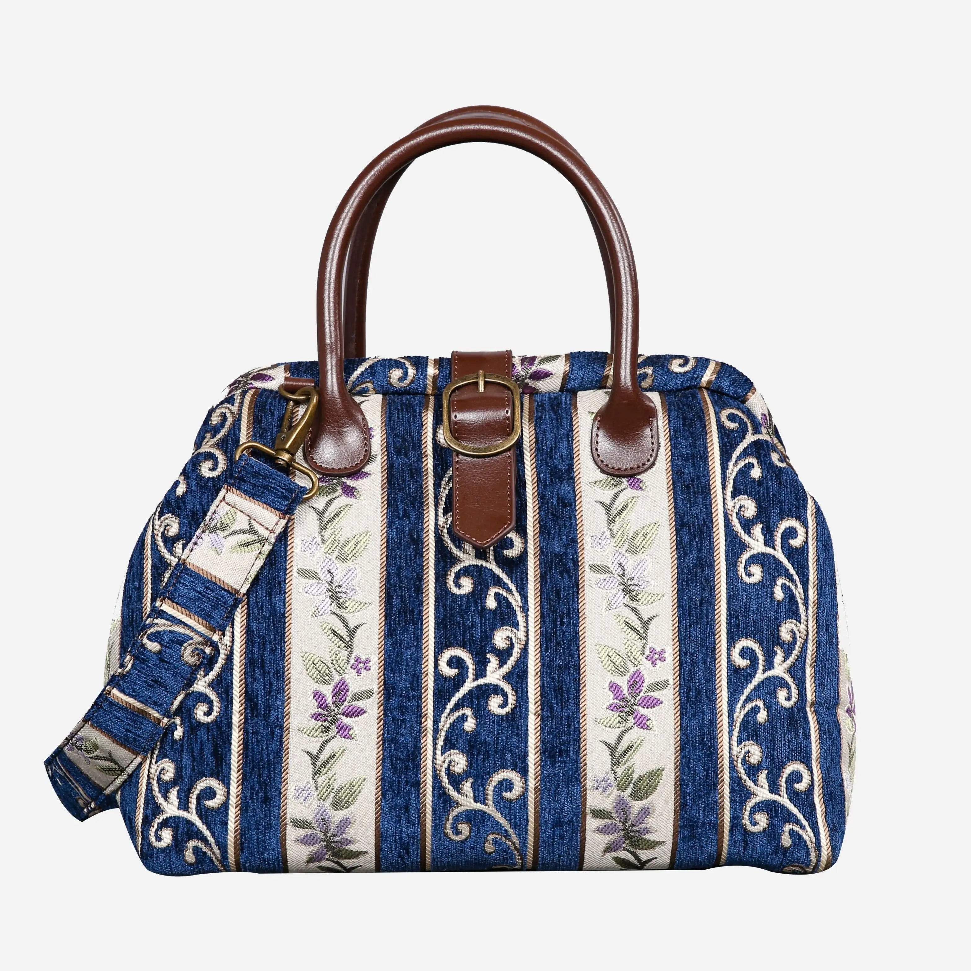 Victorian Strips Navy Carpet Handbag Purse carpet bag MCW Handmade of America main
