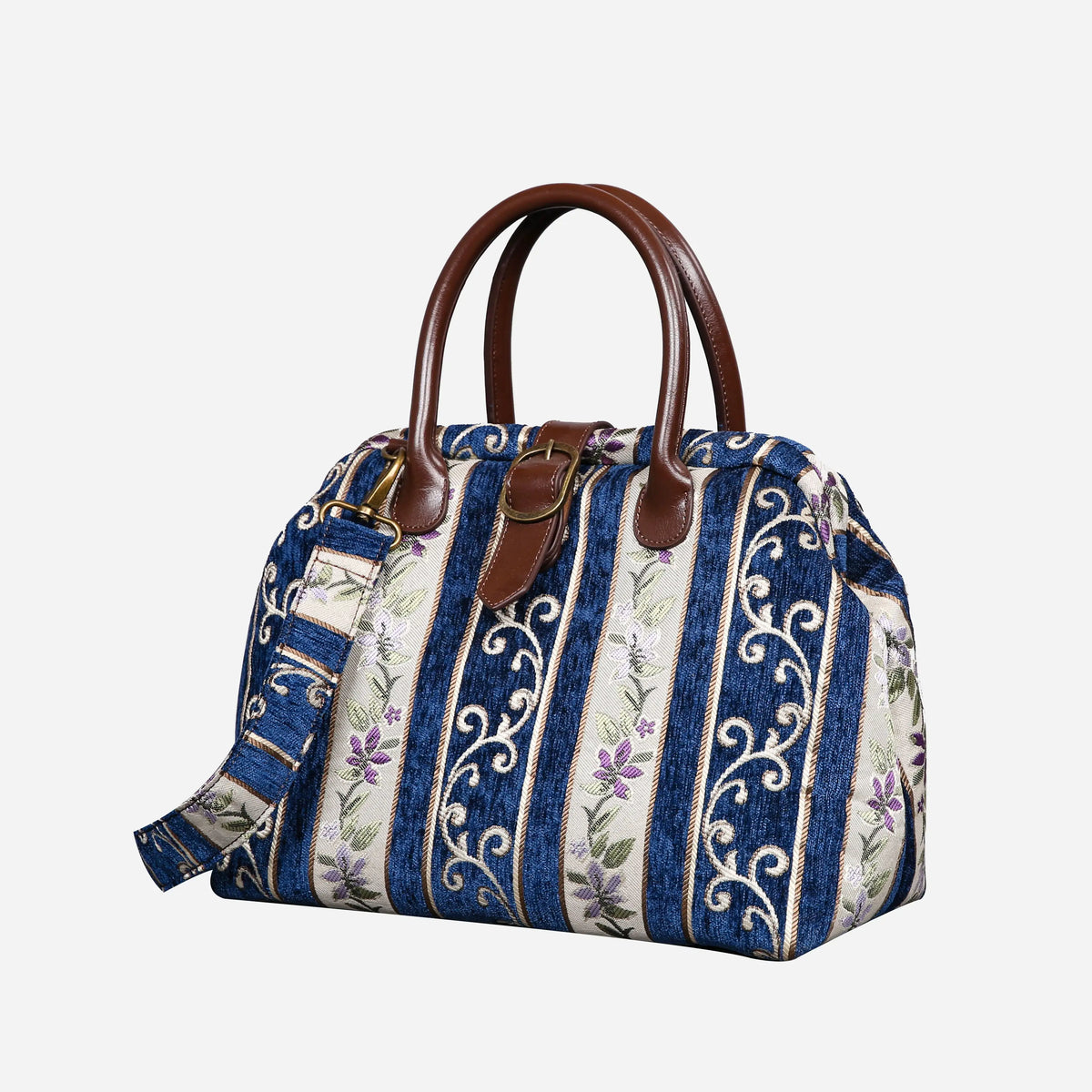 Victorian Strips Navy Carpet Handbag Purse carpet bag MCW Handmade of America front