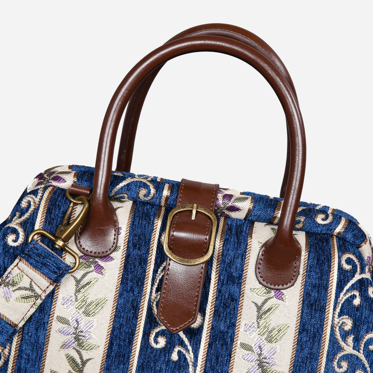 Victorian Strips Navy Carpet Handbag Purse carpet bag MCW Handmade of America buckle