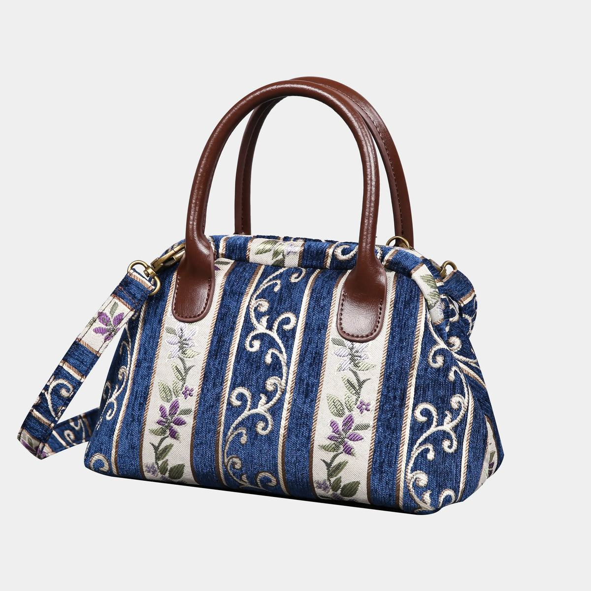 Victorian Stripes Navy Carpet Satchel Carpetbag of America front