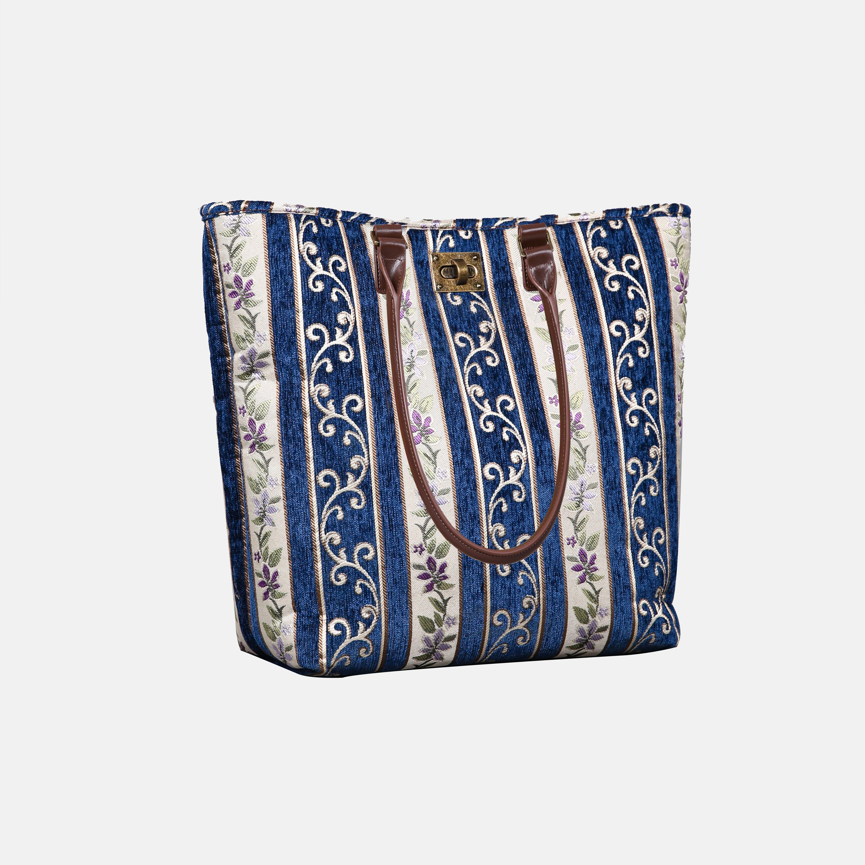 Victorian Stripes Navy Carpet Tote Shopper side