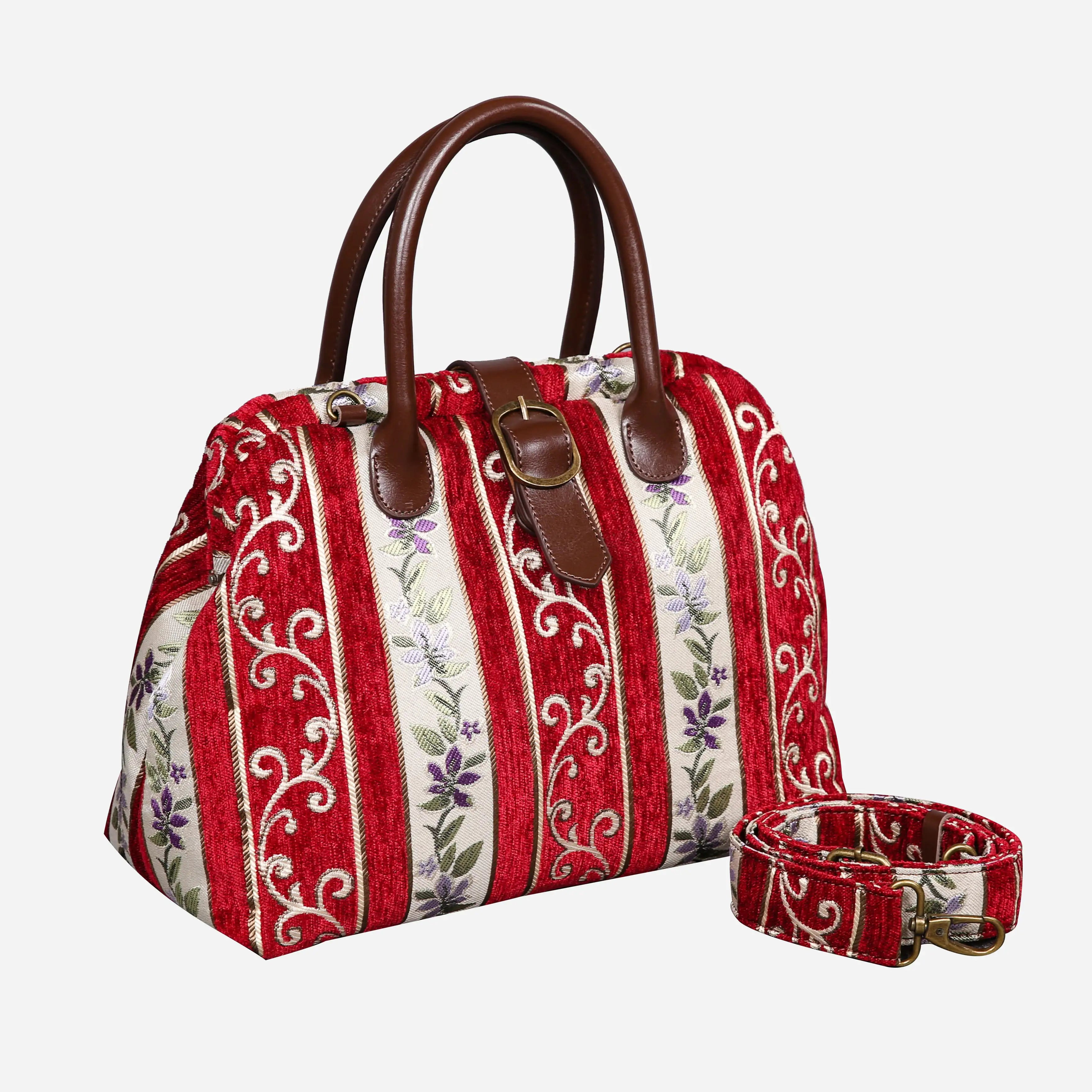 Victorian Strips Red Carpet Handbag Purse carpet bag MCW Handmade of America with shoulder strap