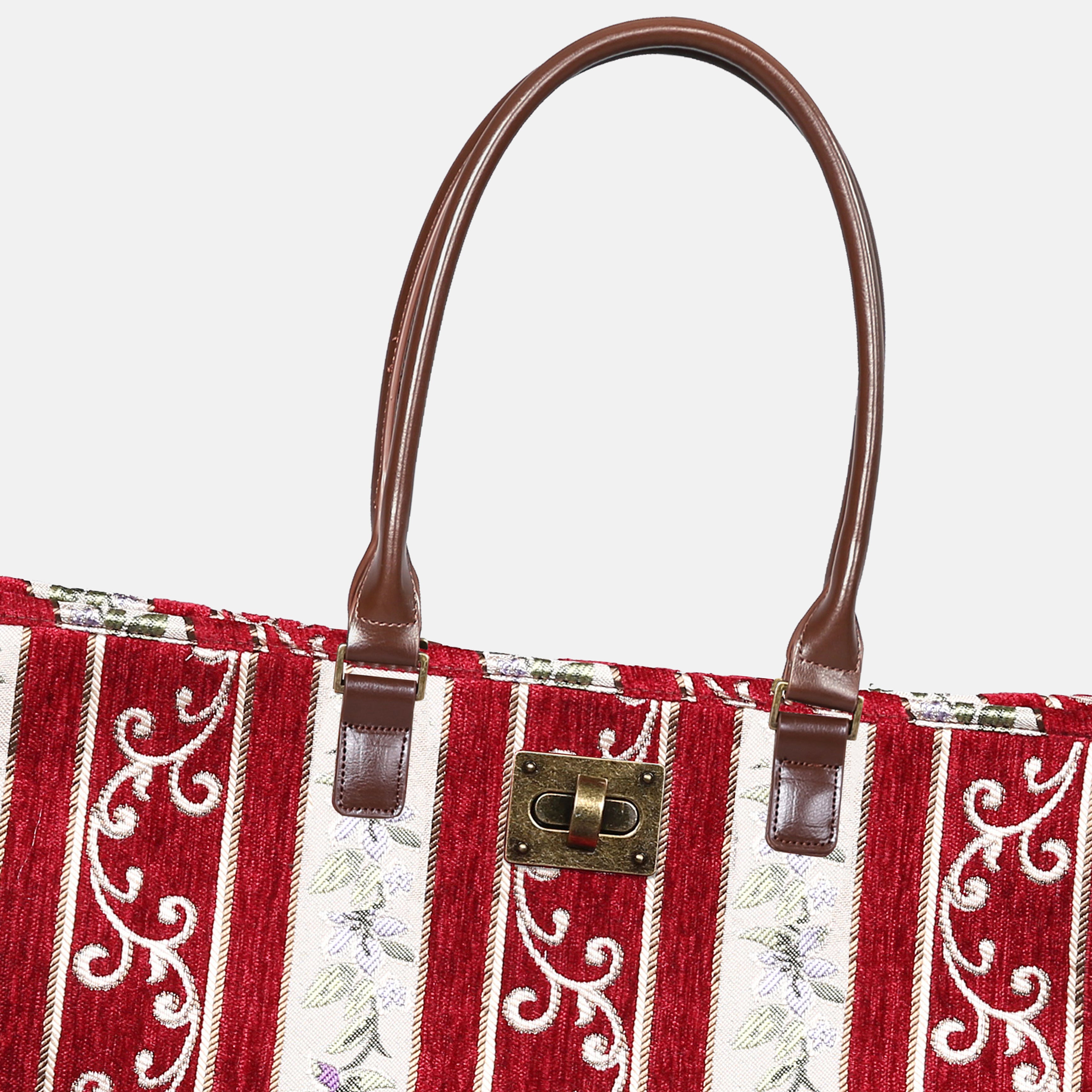 Victorian Stripes Red Carpet Tote Shopper Carpetbag of America closure