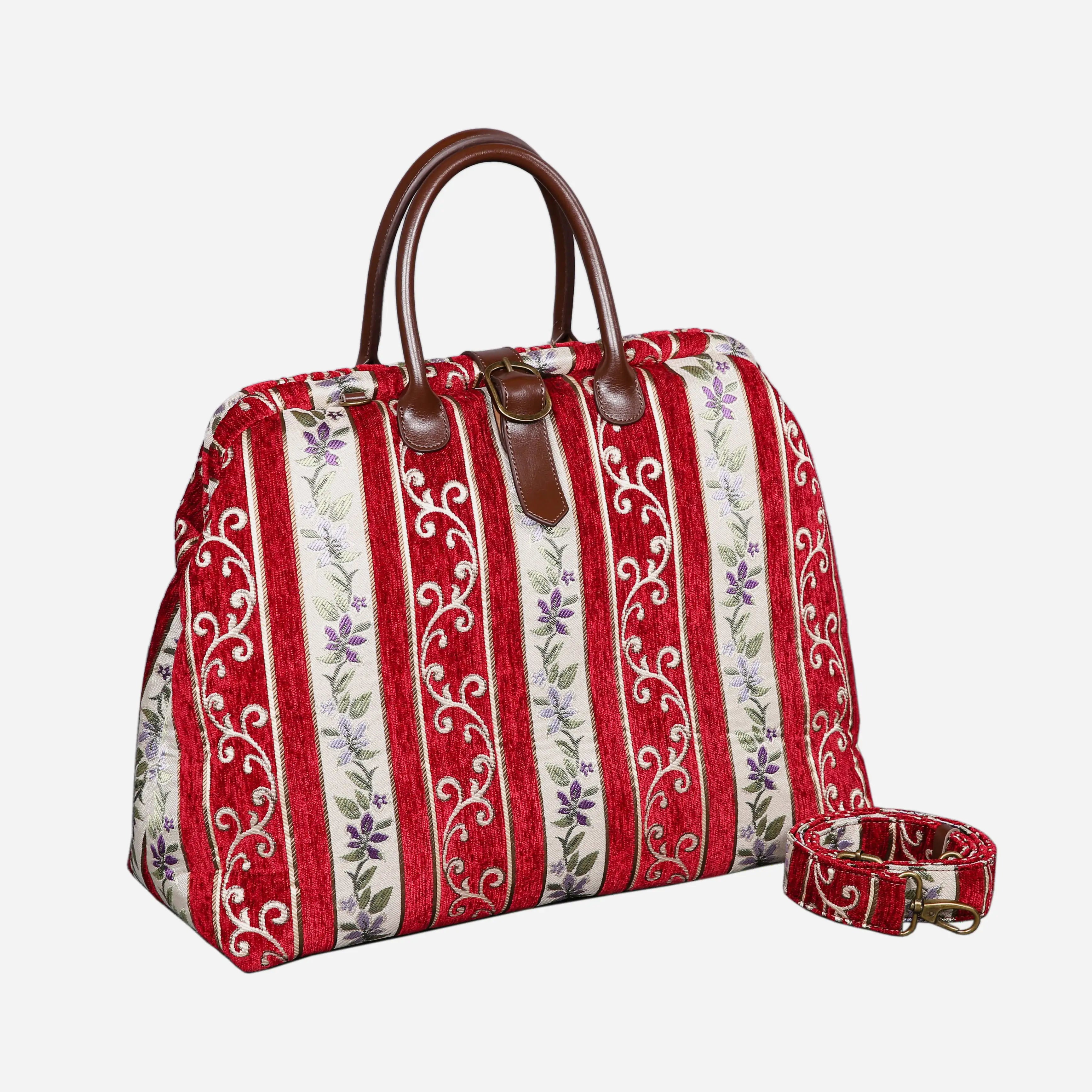 Victorian Strips Red Mary Poppins Weekender Carpetbag of America with shoulder strap
