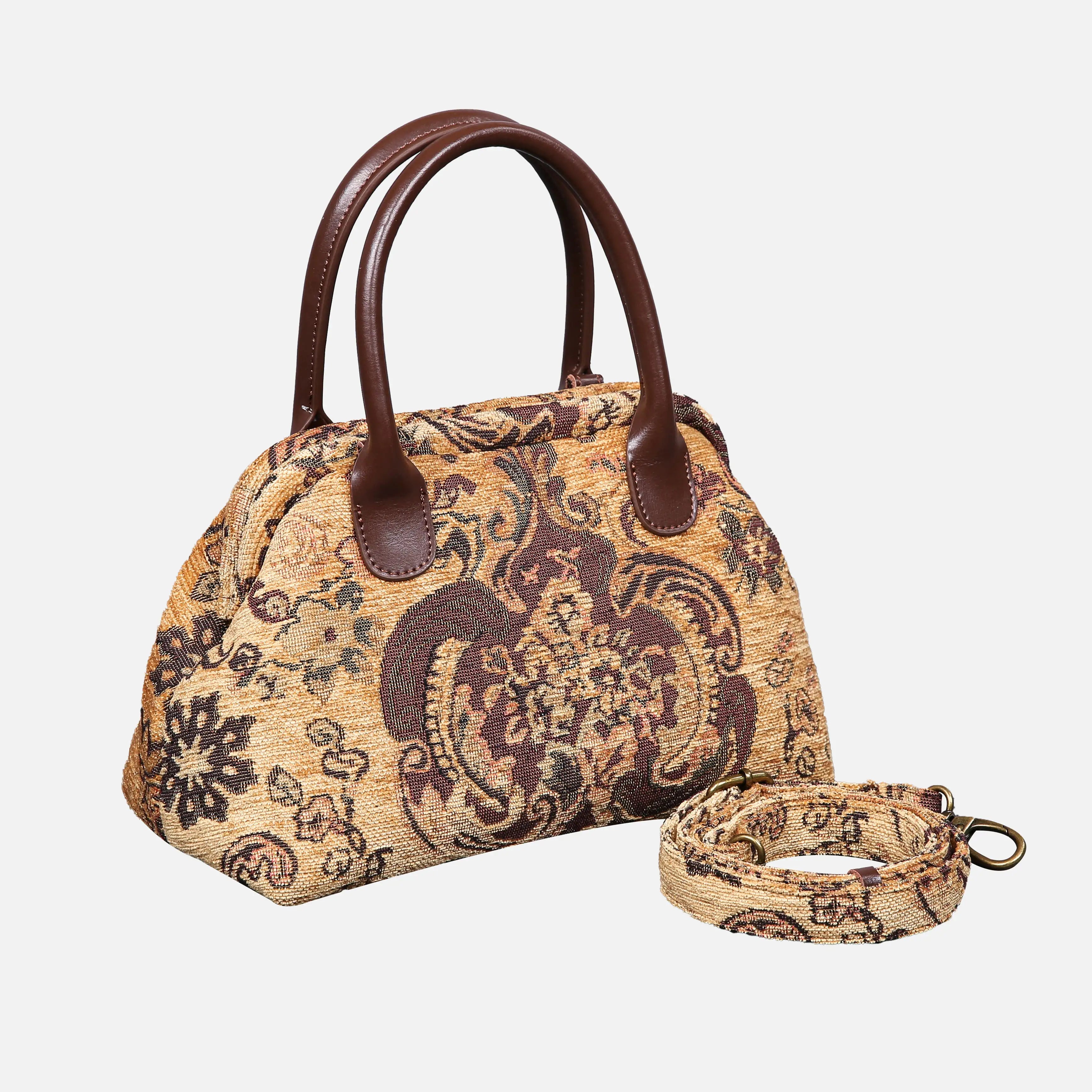 Vintage Paisley Carpet Satchel carpet bag MCW Handmade of America with strap