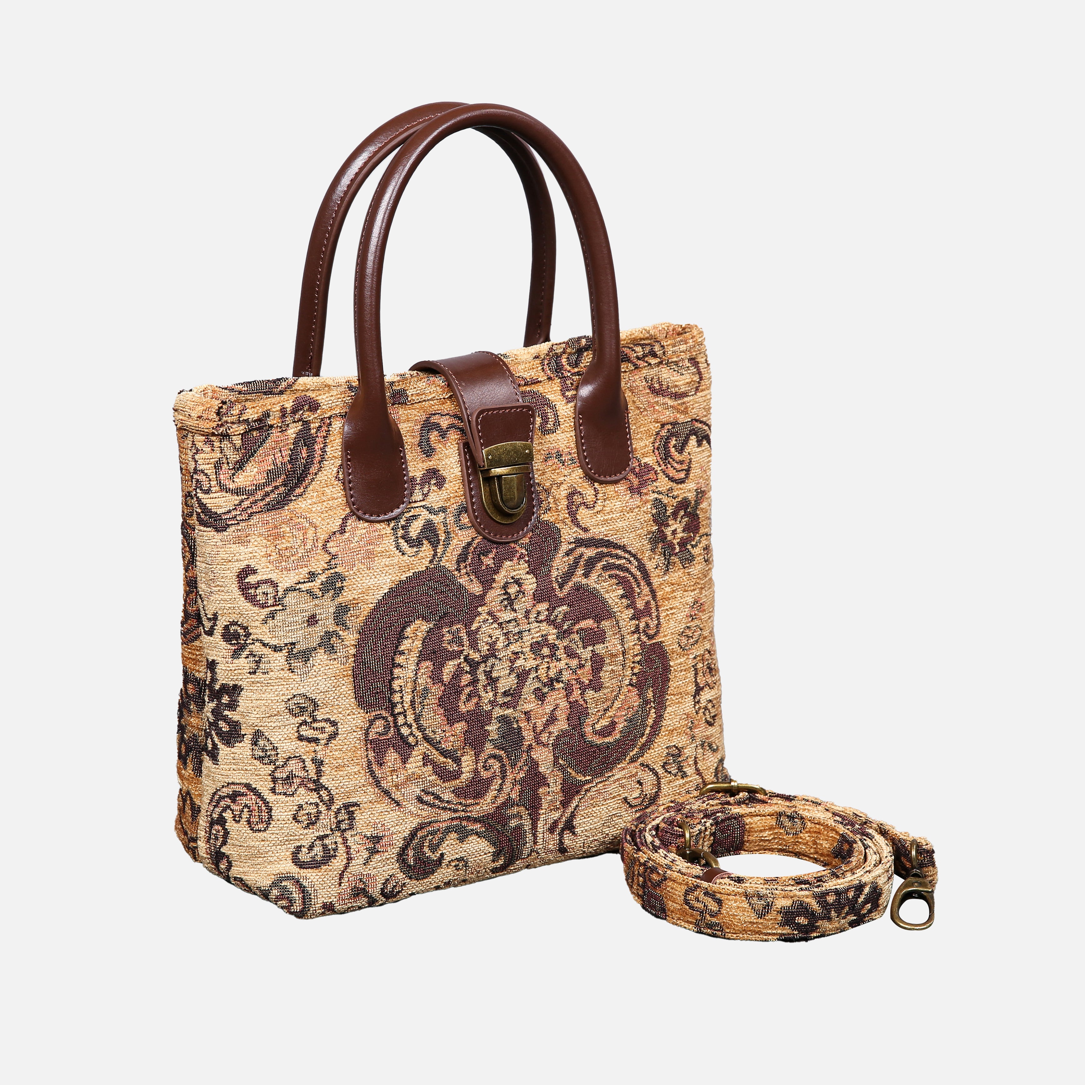 Vintage Paisley Tuck Lock Carpet Satchel carpet bag MCW Handmade of America with strap