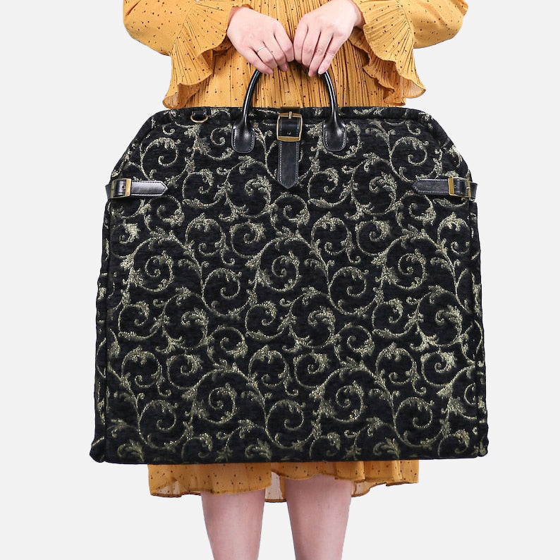 Vintage Scroll Black Carpet Garment Bag carpet bagof America and model