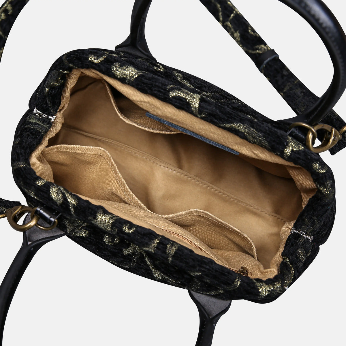Vintage Scroll Black/Green Carpet Satchel carpet bag MCW Handmade of America open