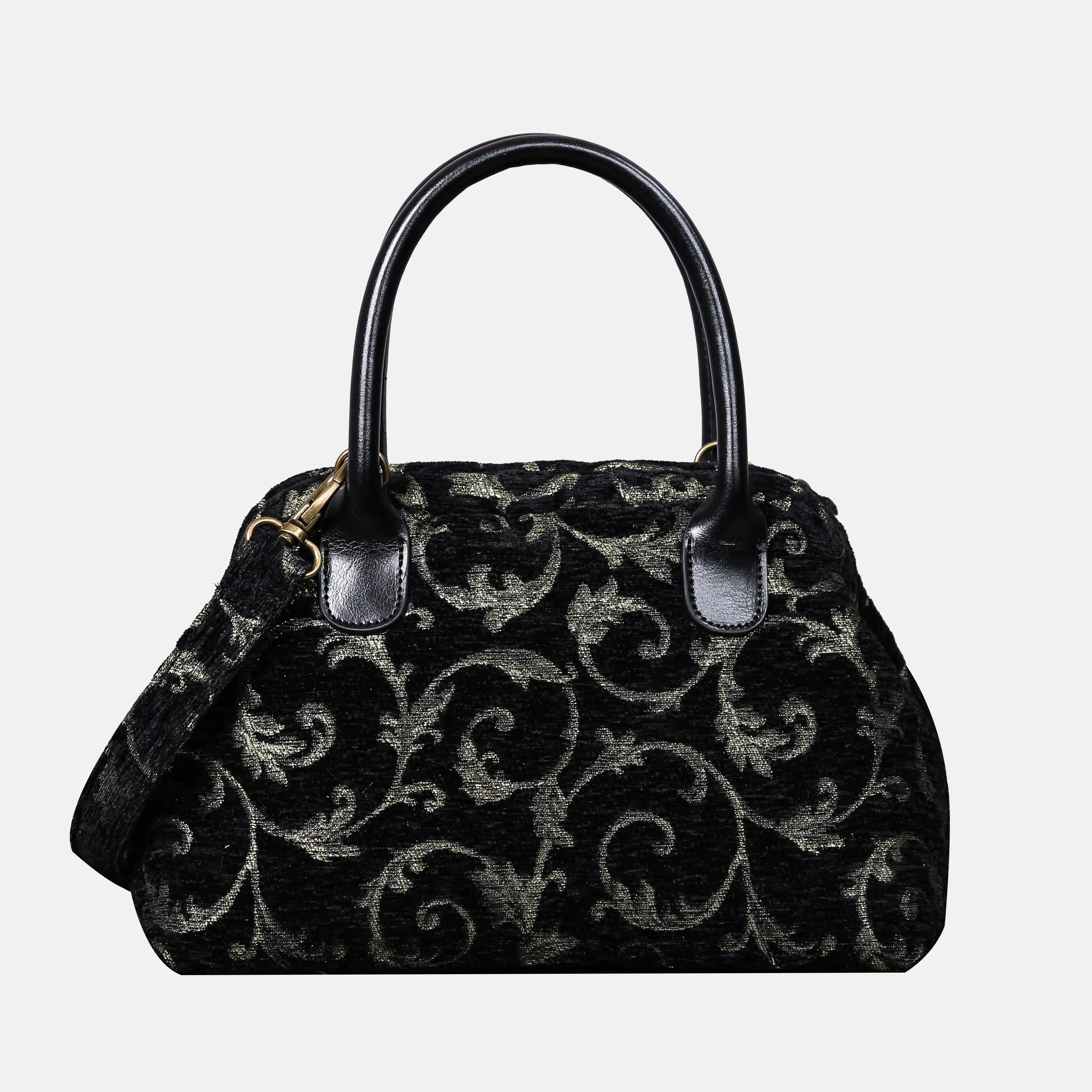 Vintage Scroll Black/Green Carpet Satchel carpet bag MCW Handmade of America main