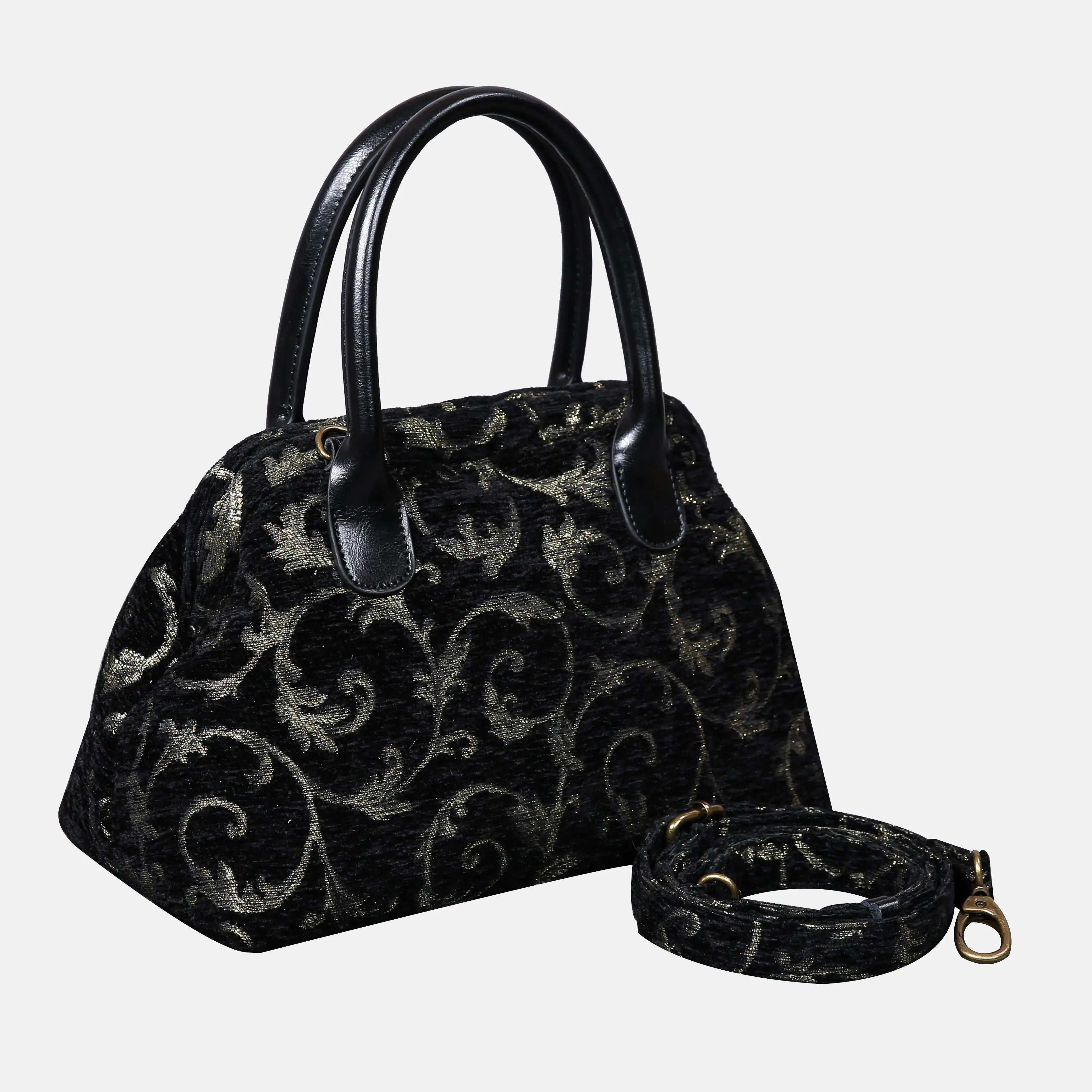 Vintage Scroll Black/Green Carpet Satchel carpet bag MCW Handmade of America with strap