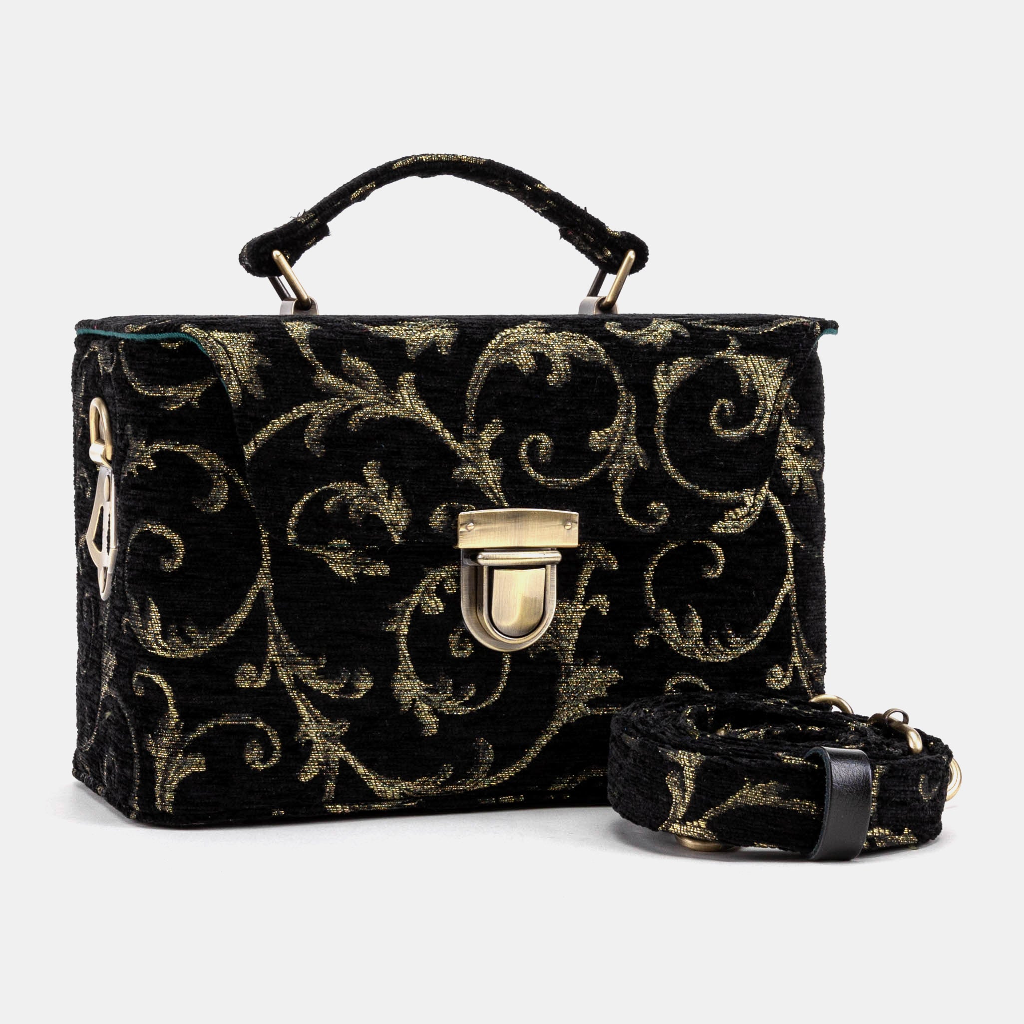 Vintage Scroll Black Green Clara Medium Train Case Purse of America main