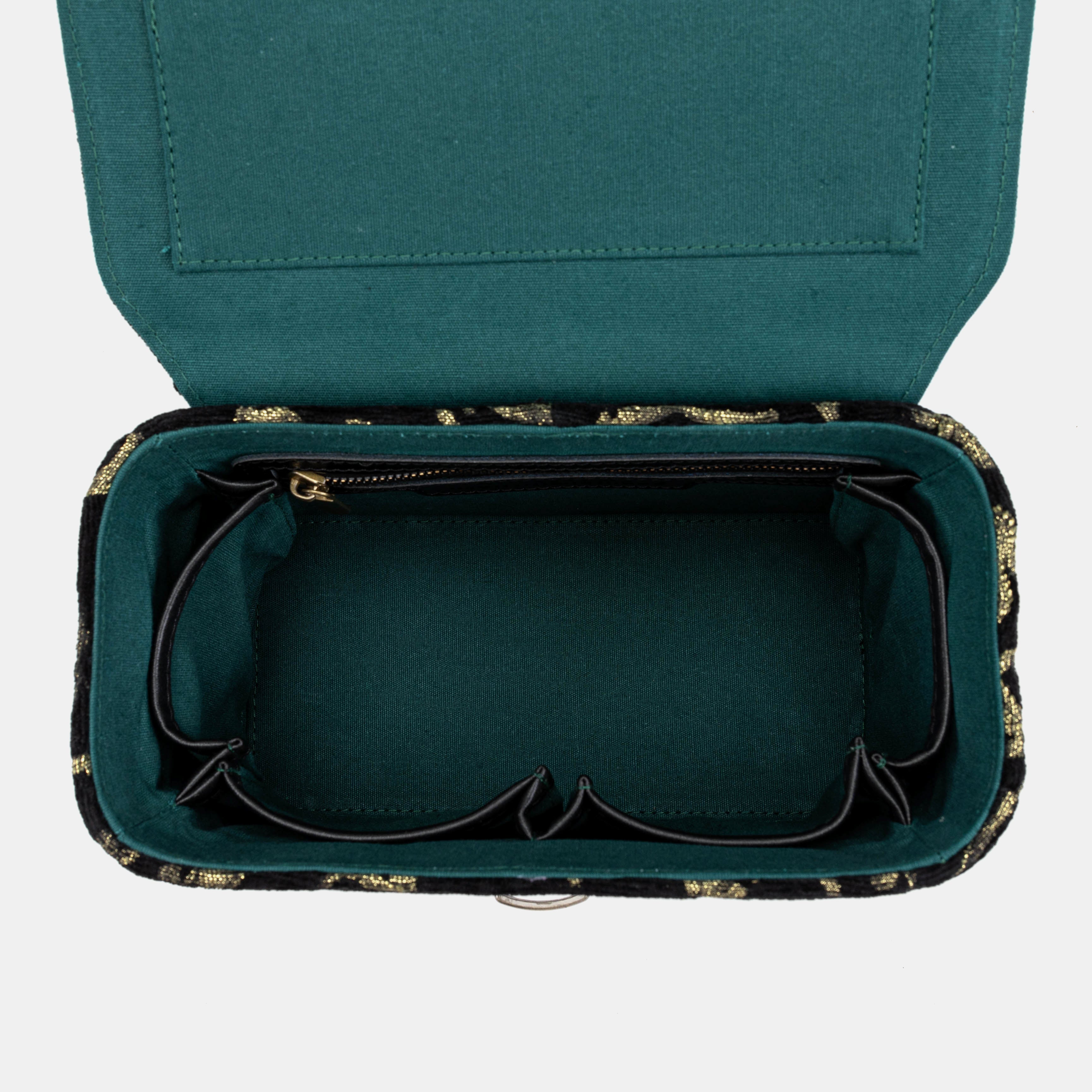 Vintage Scroll Black Green Clara Medium Train Case Purse  of America inside