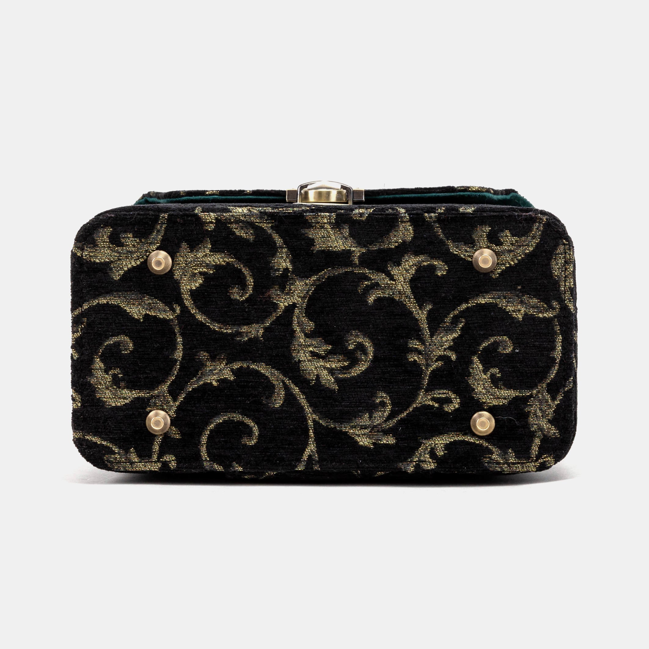 Vintage Scroll Black Green Clara Medium Train Case Purse of America bottom