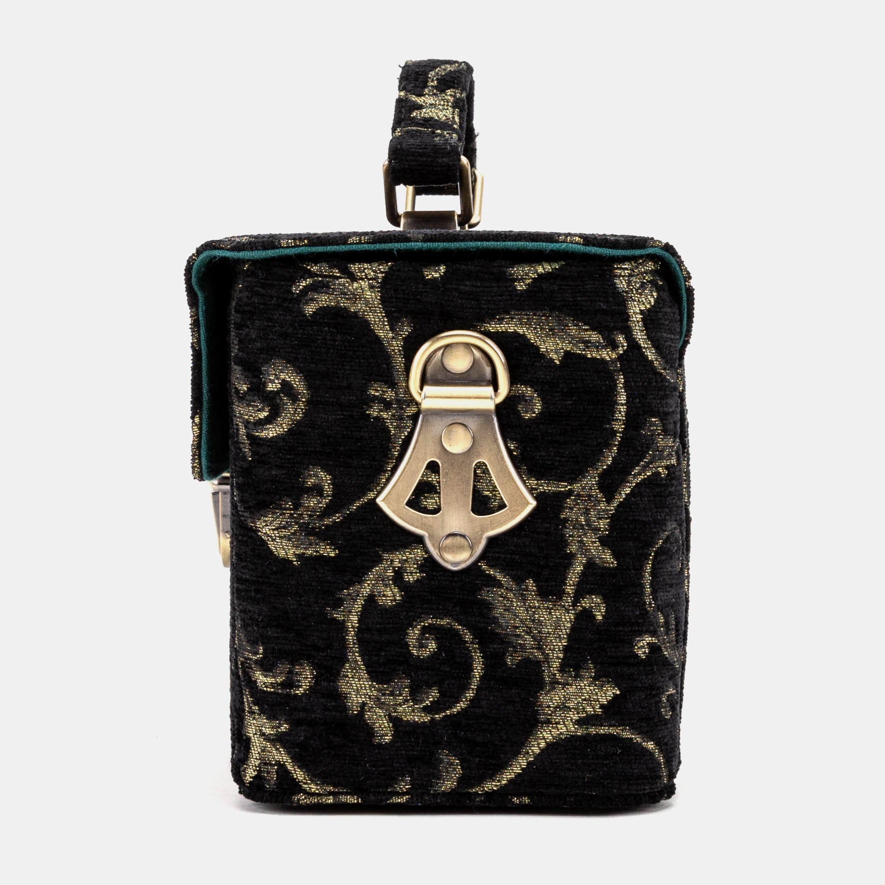 Vintage Scroll Black Green Clara Medium Train Case Purse of America side