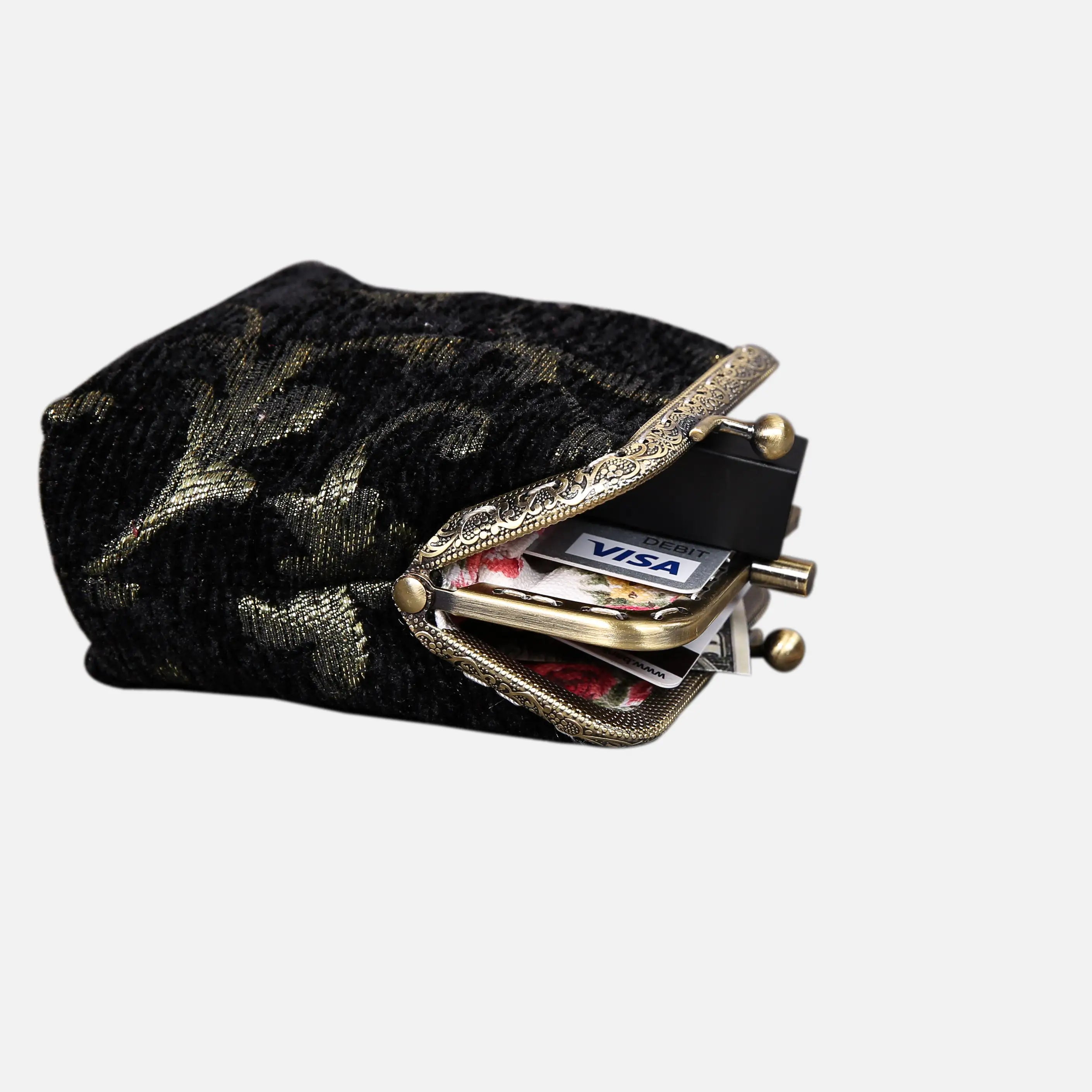 Vintage Scroll Black  Double Kiss Clasp Coin Purse of America side-4