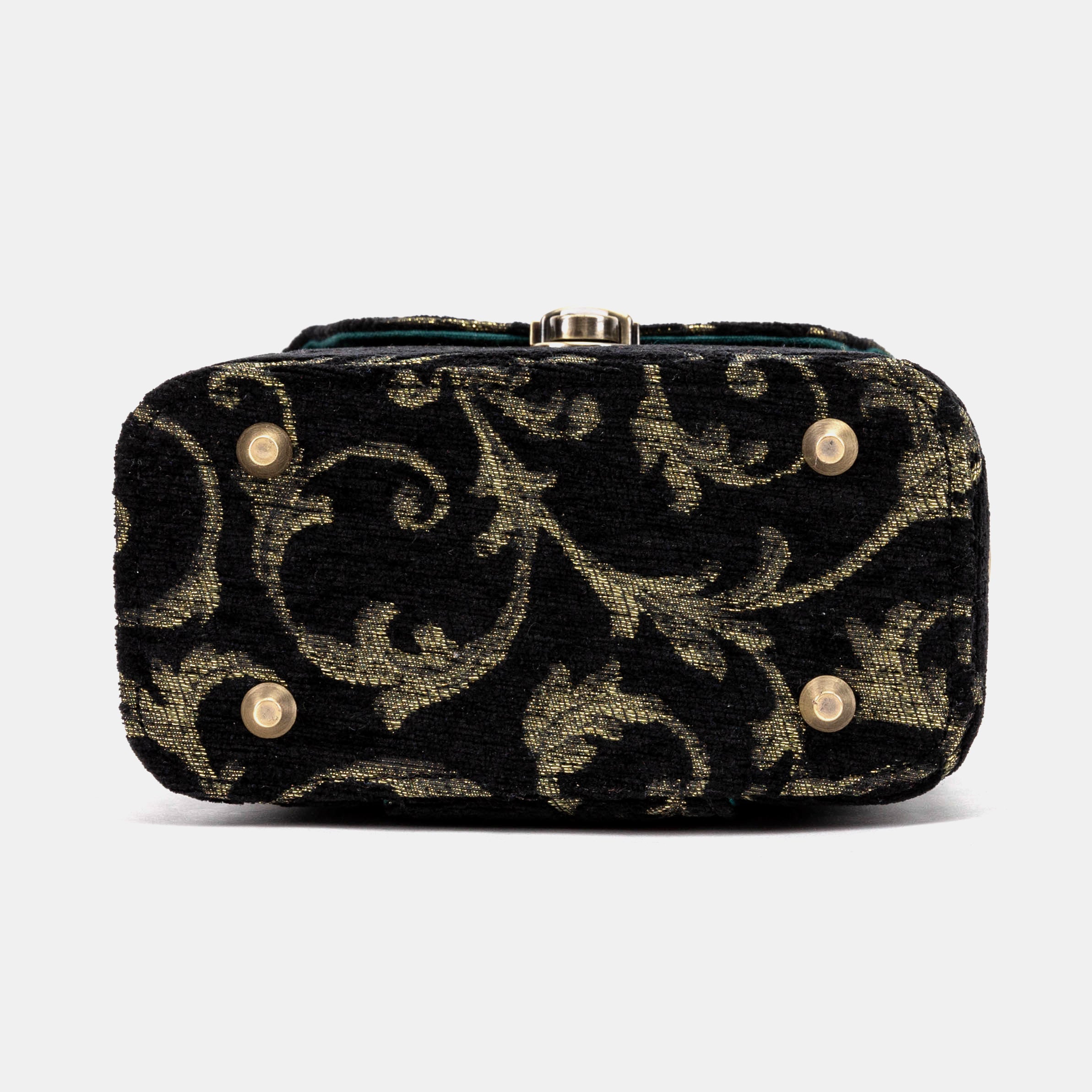 Vintage Scroll Black Green Emma Small Train Case Crossbody of America bottom