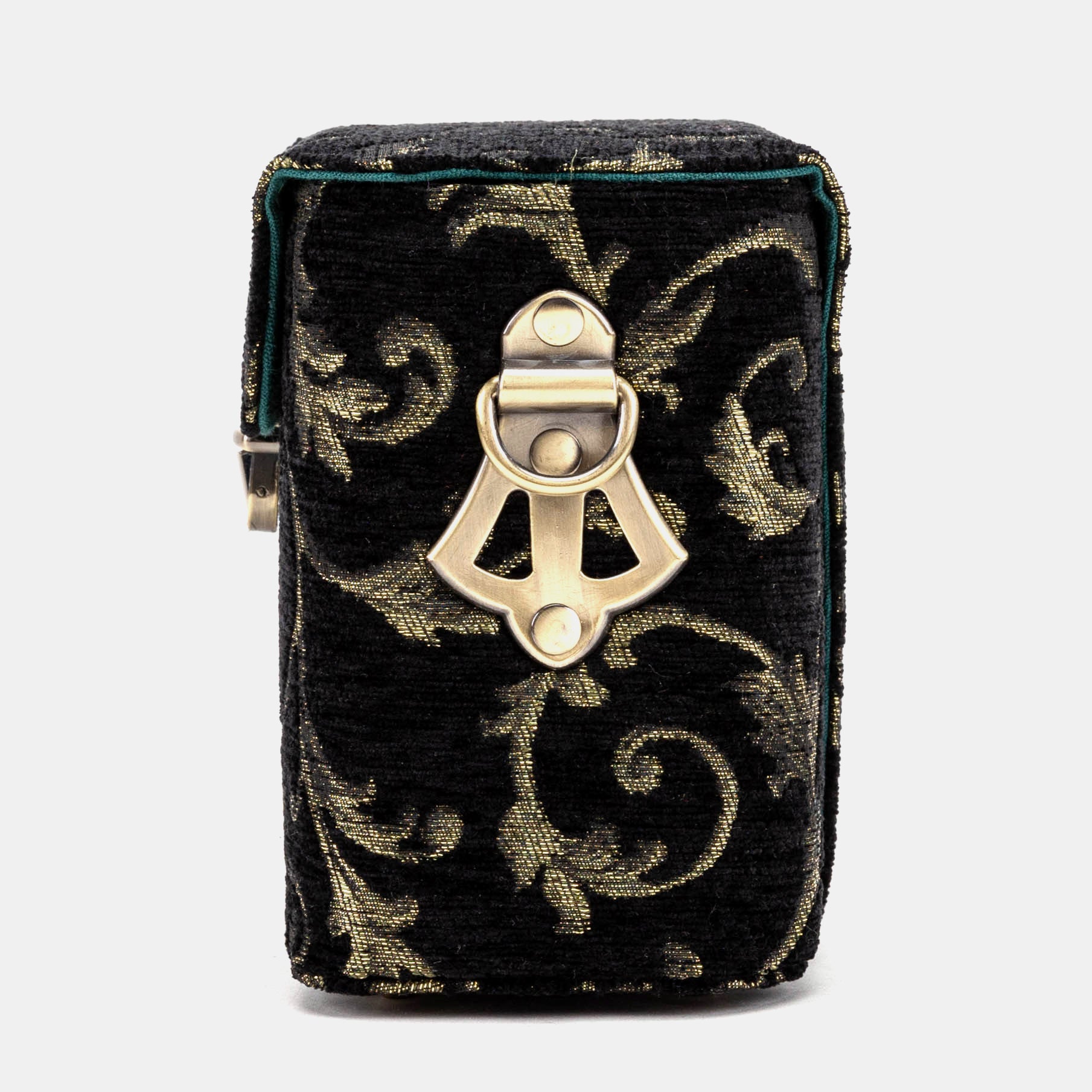 Vintage Scroll Black Green Emma Small Train Case Crossbody of America side