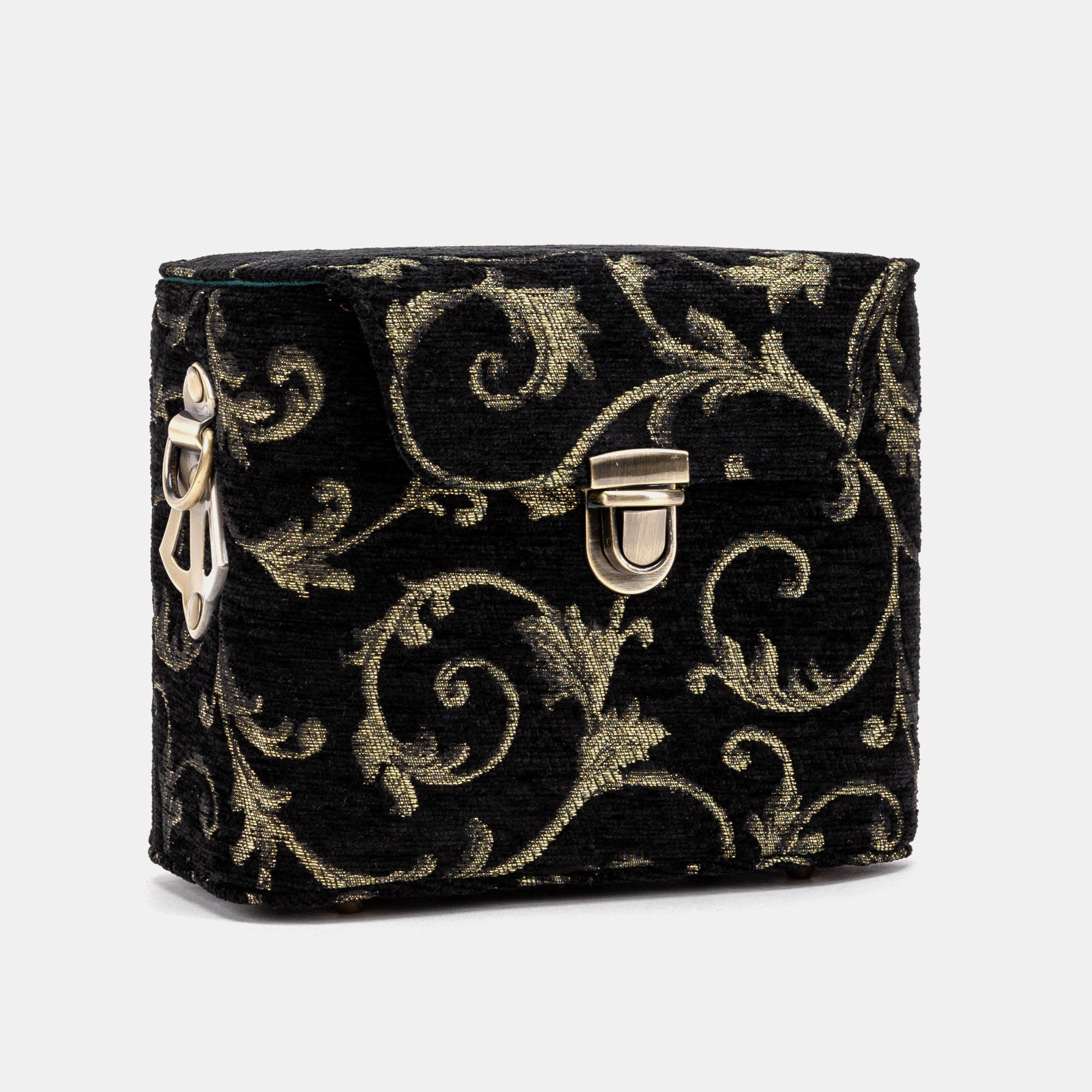 Vintage Scroll Black Green Emma Small Train Case Crossbody of America front side